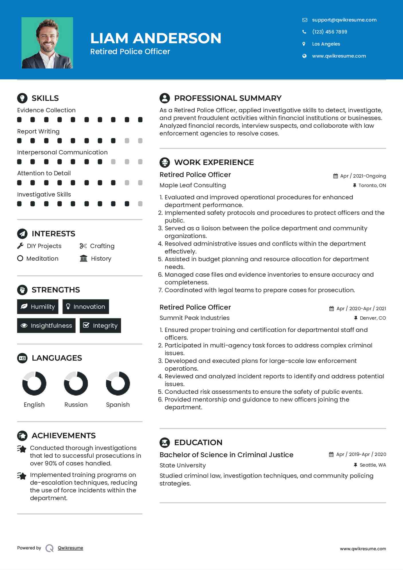 Retired Police Officer Resume Sample