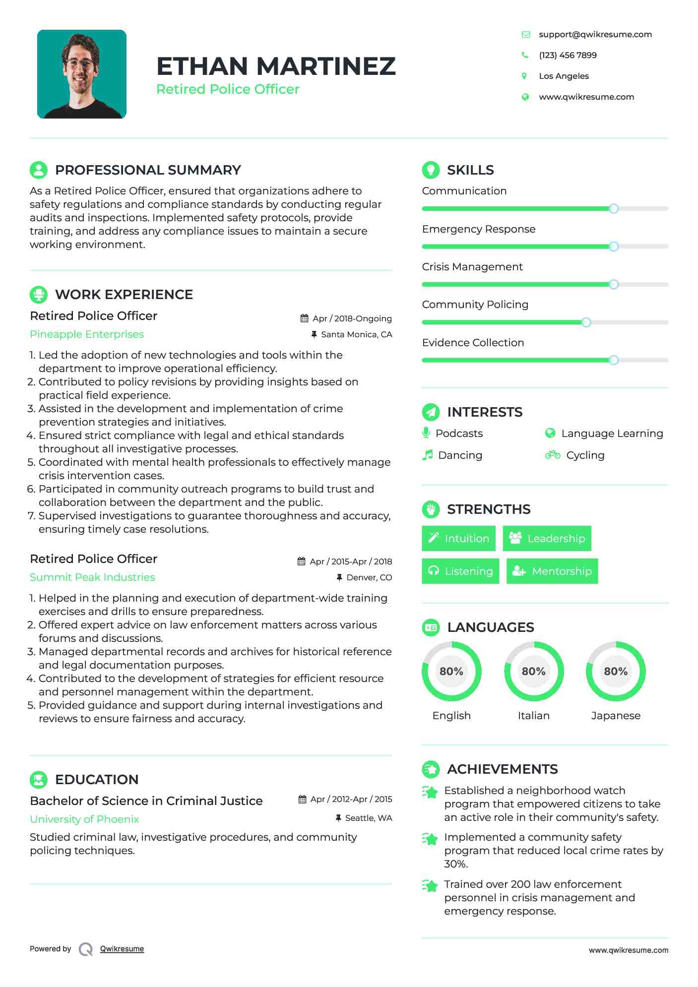 Retired Police Officer Resume Format