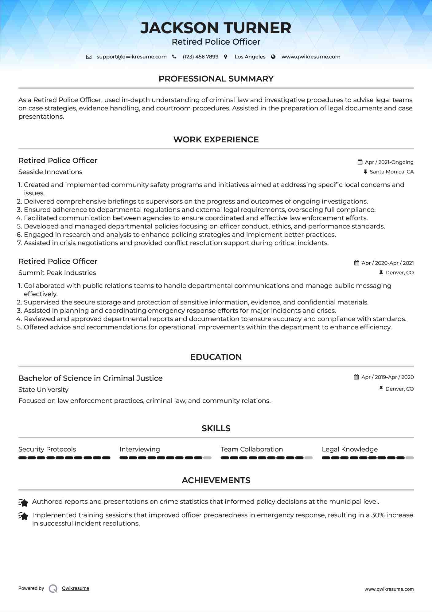 Retired Police Officer Resume Template