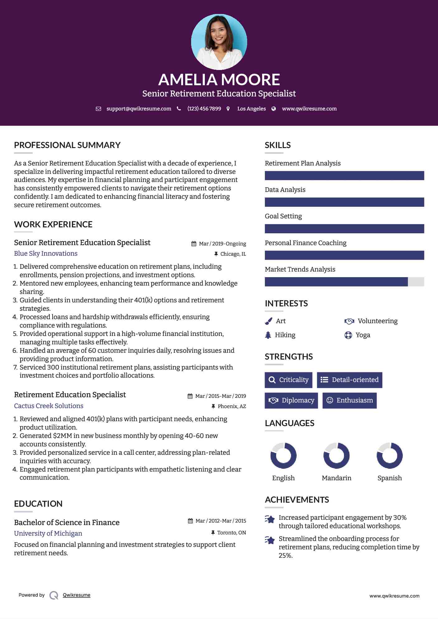 Senior Retirement Education Specialist Resume Format