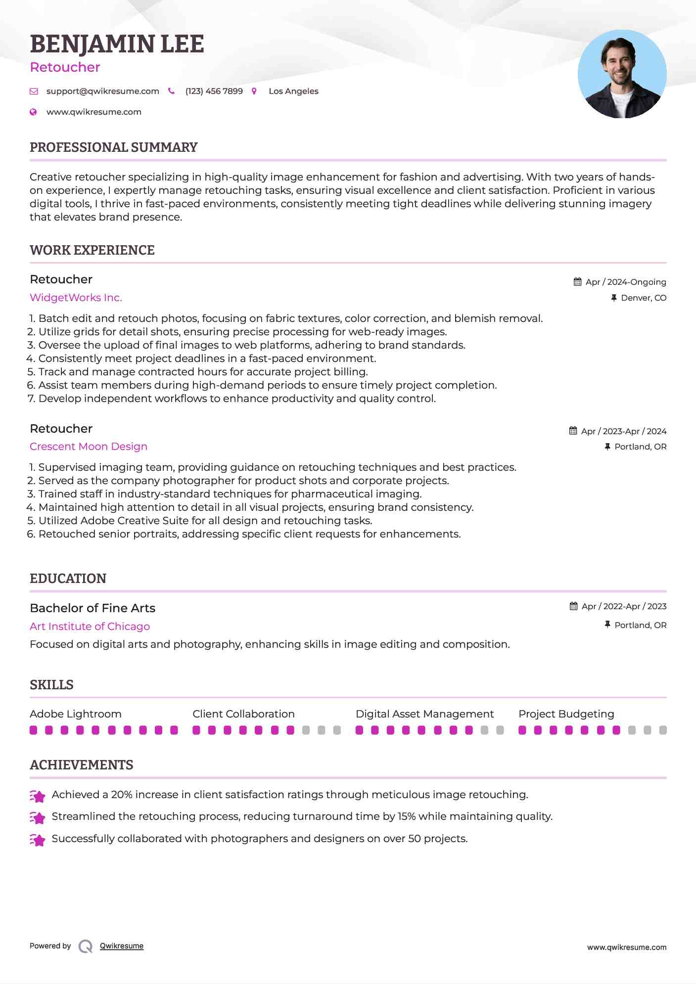 Retoucher Resume Sample