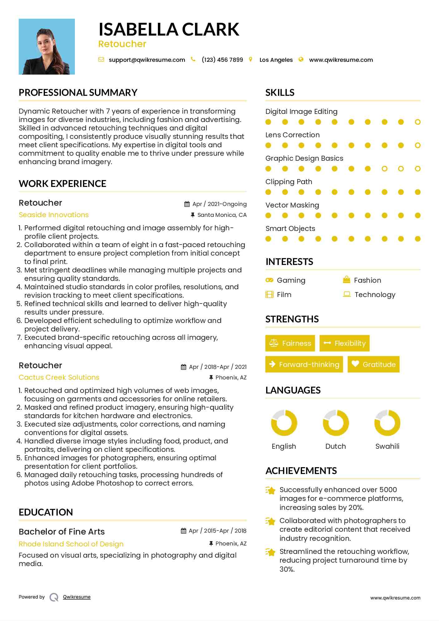 Retoucher Resume Example