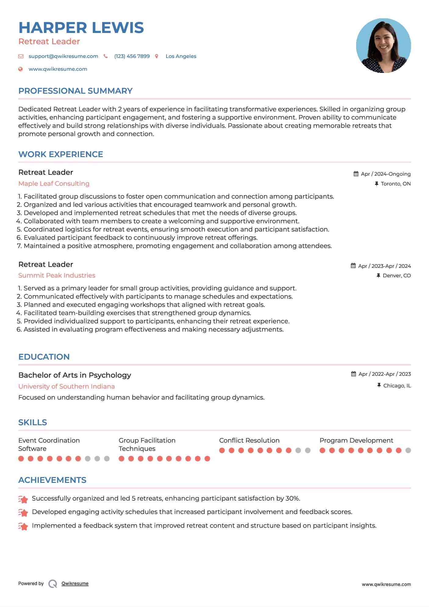 Retreat Leader Resume Template