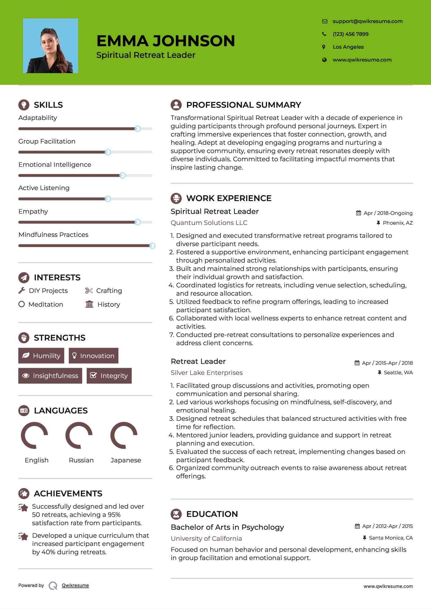 Spiritual Retreat Leader Resume Template