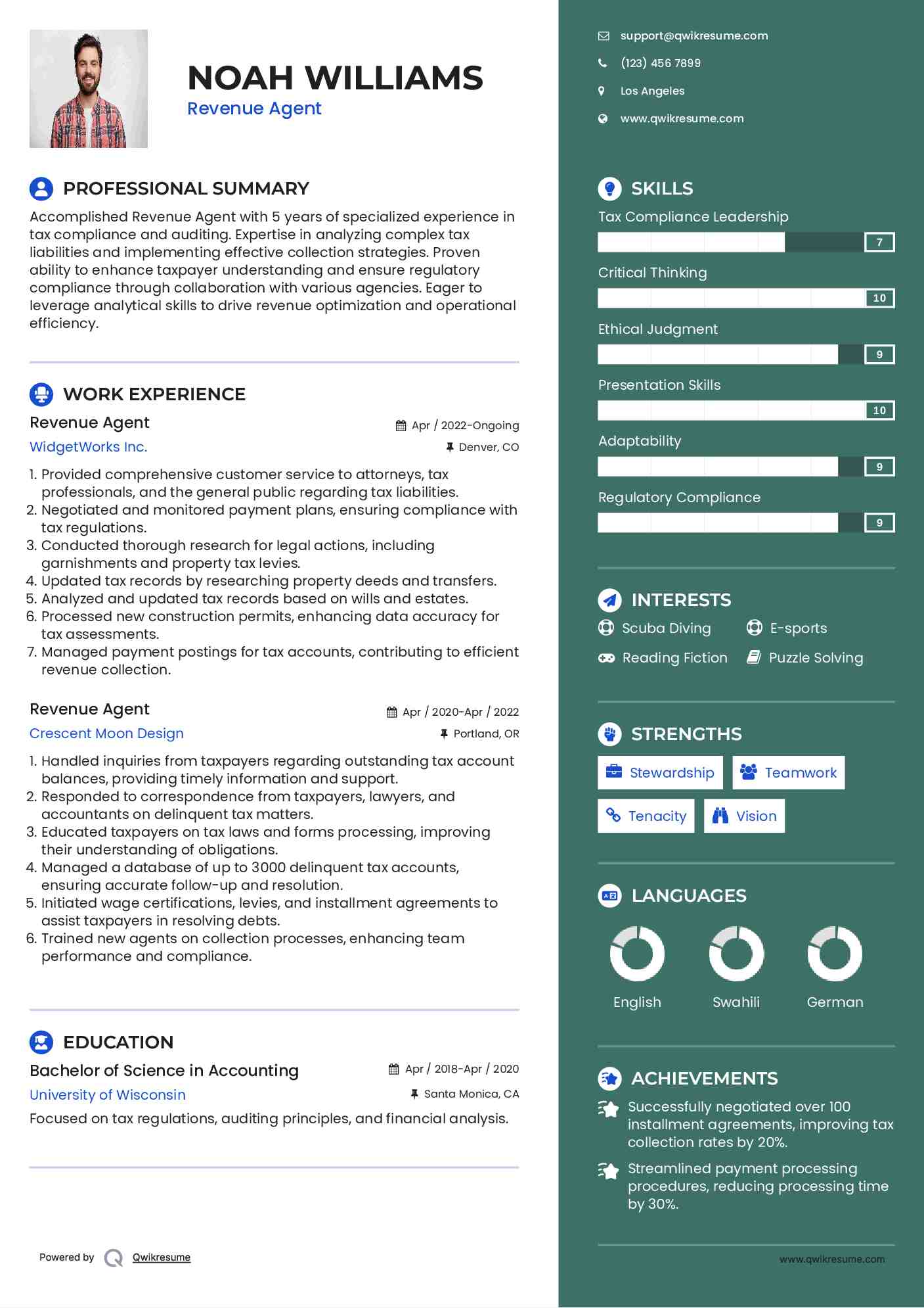 Revenue Agent Resume Model