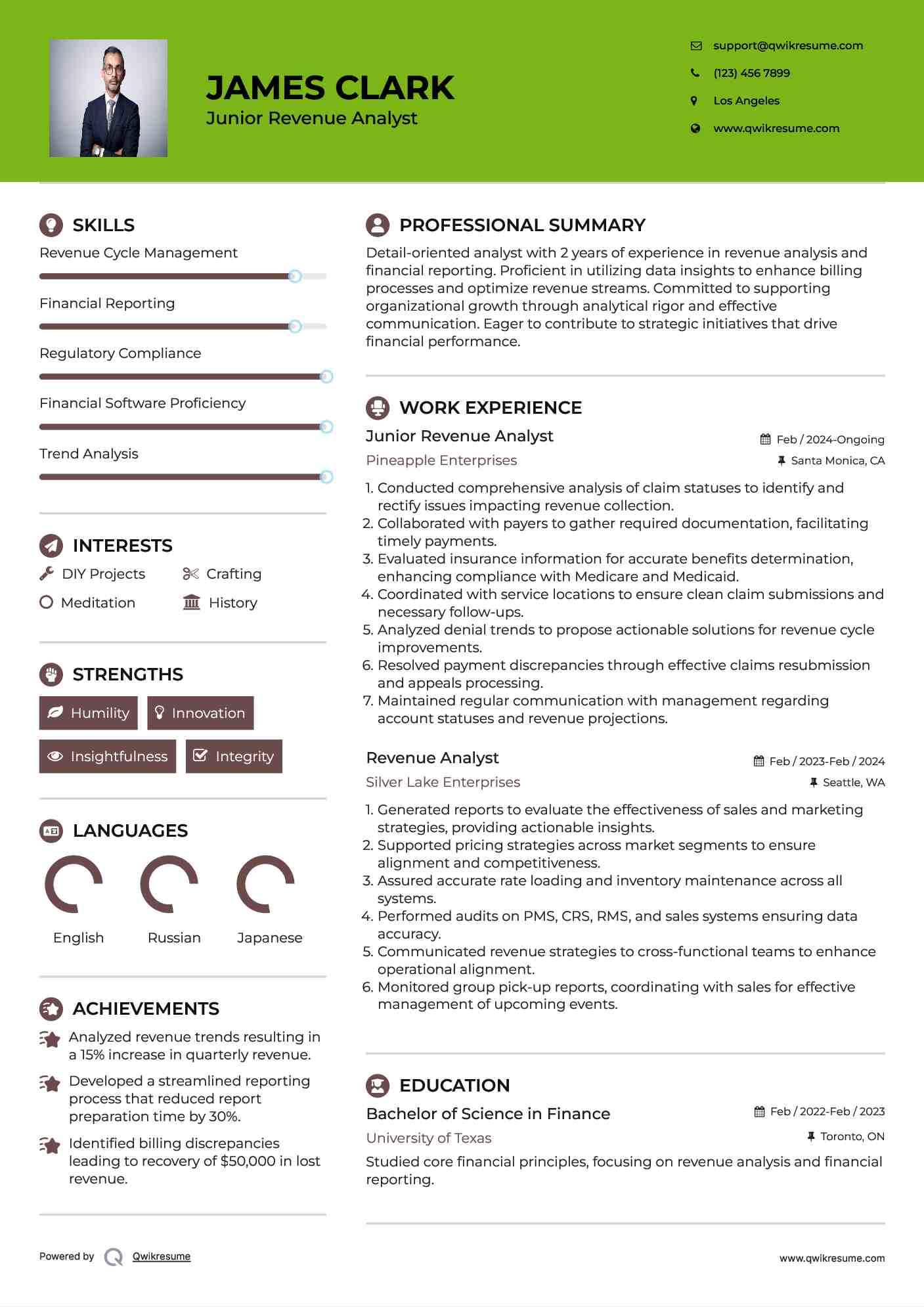 Junior Revenue Analyst Resume Format