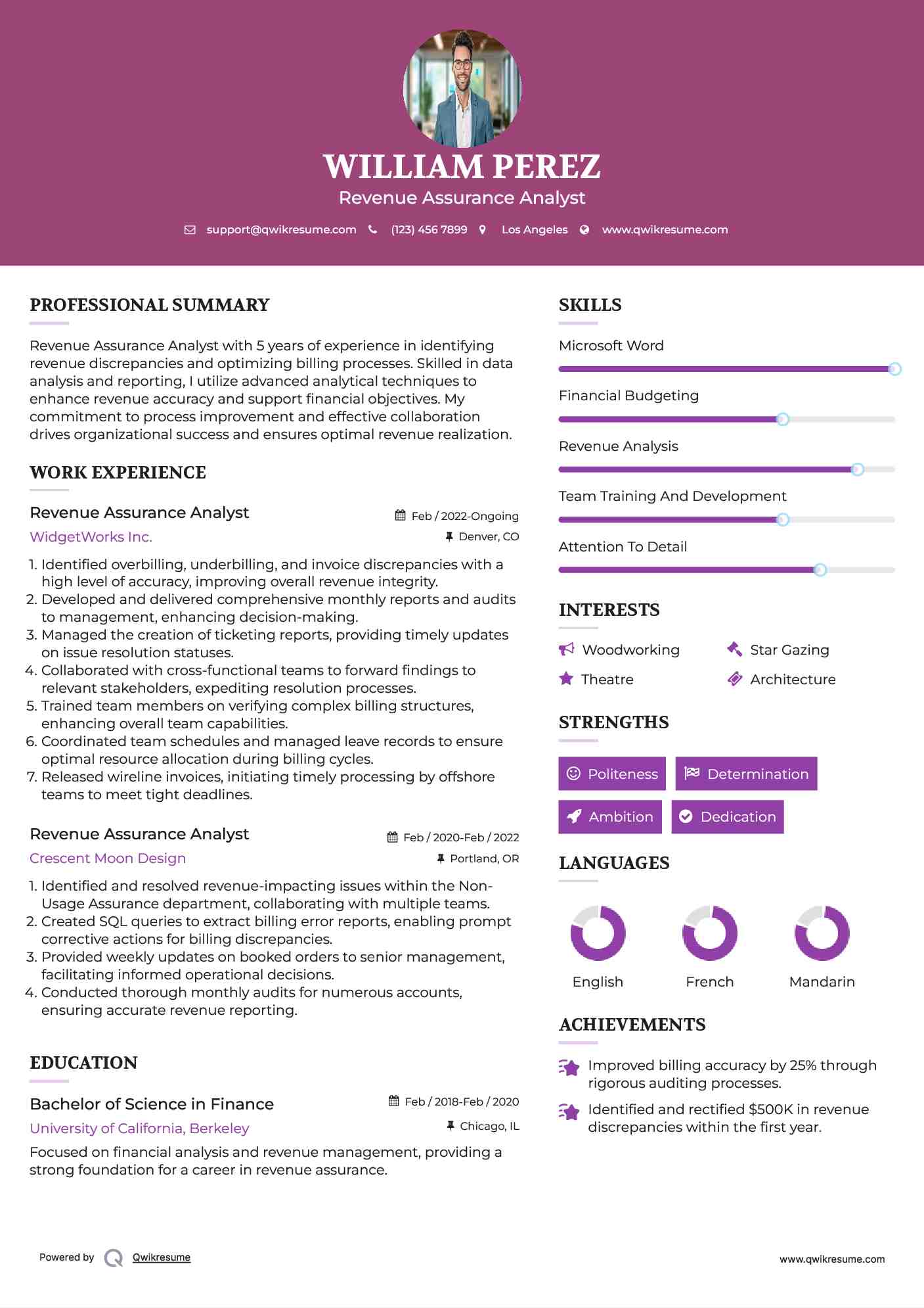 Revenue Assurance Analyst Resume Template