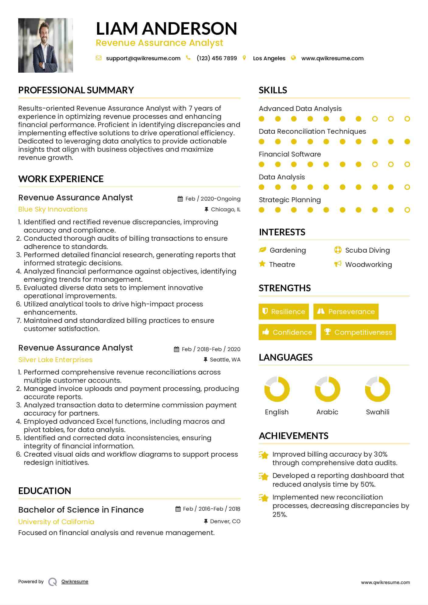 Revenue Assurance Analyst Resume Sample