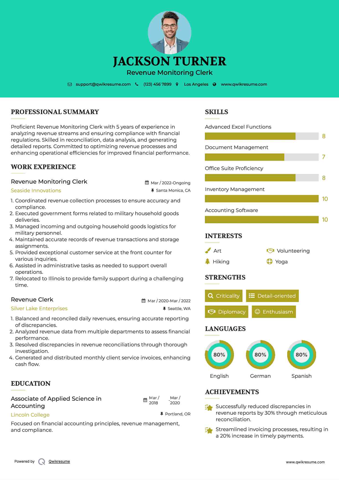 Revenue Monitoring Clerk
 Resume Format