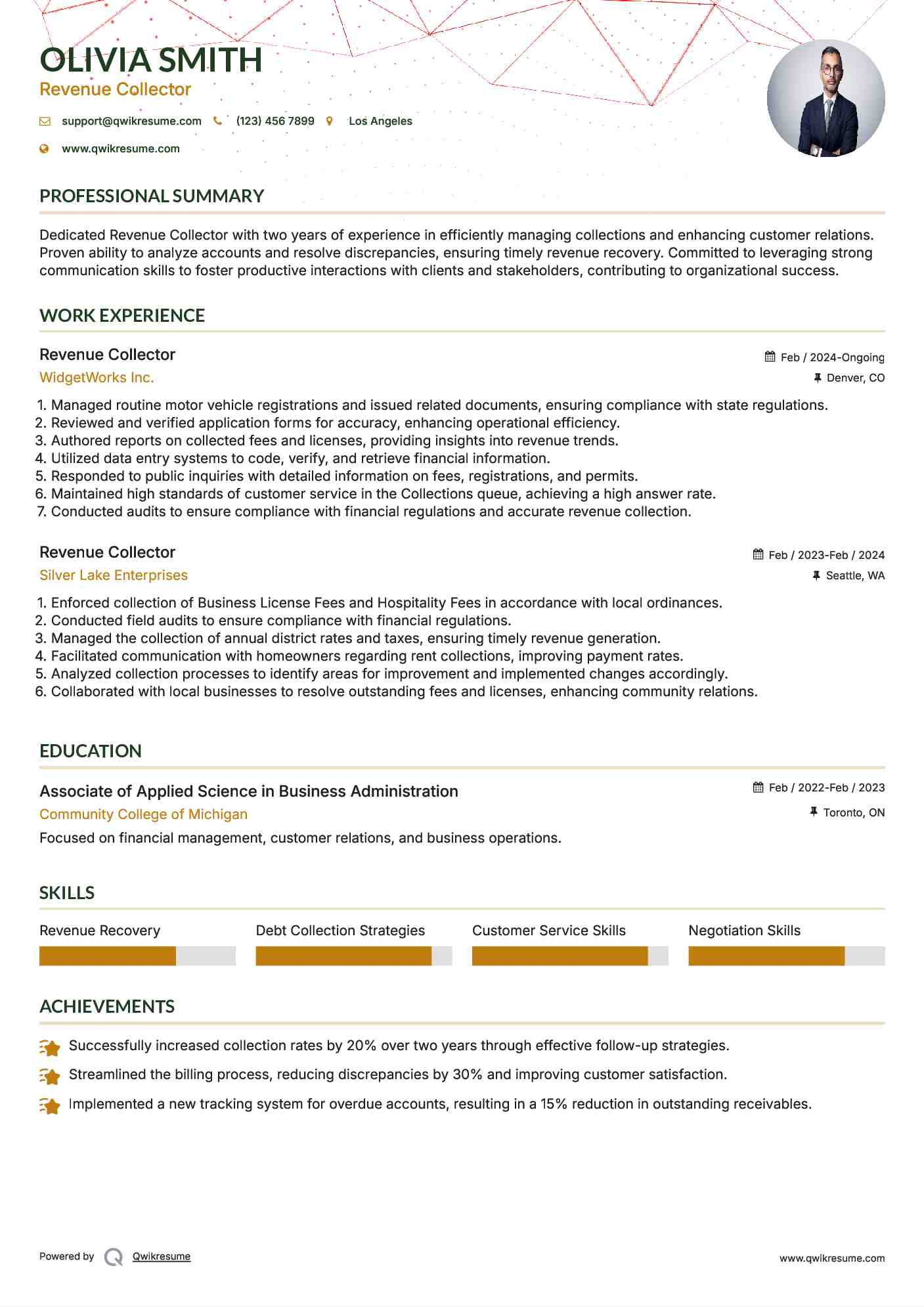 Revenue Collector Resume Model