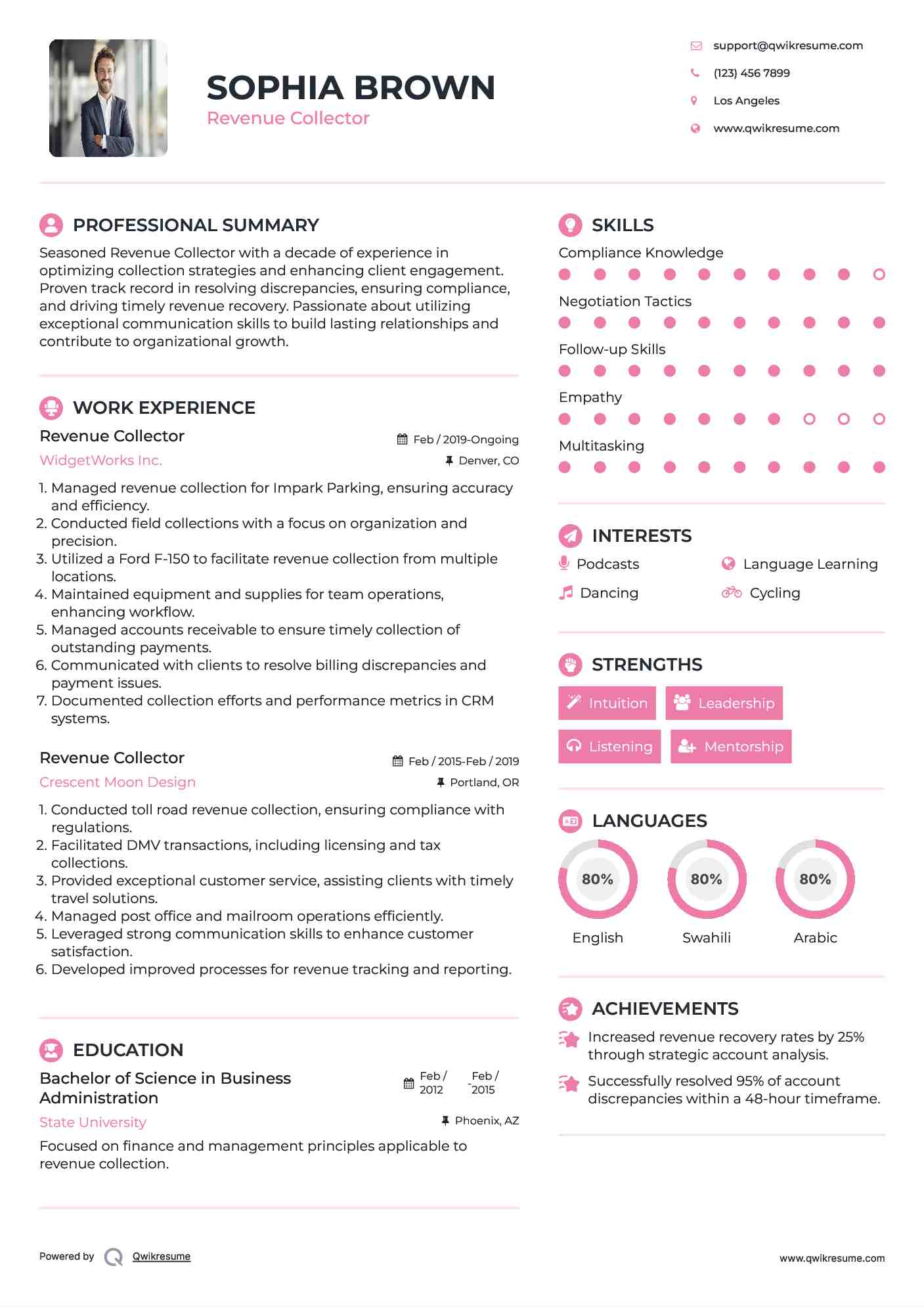 Revenue Collector Resume Format