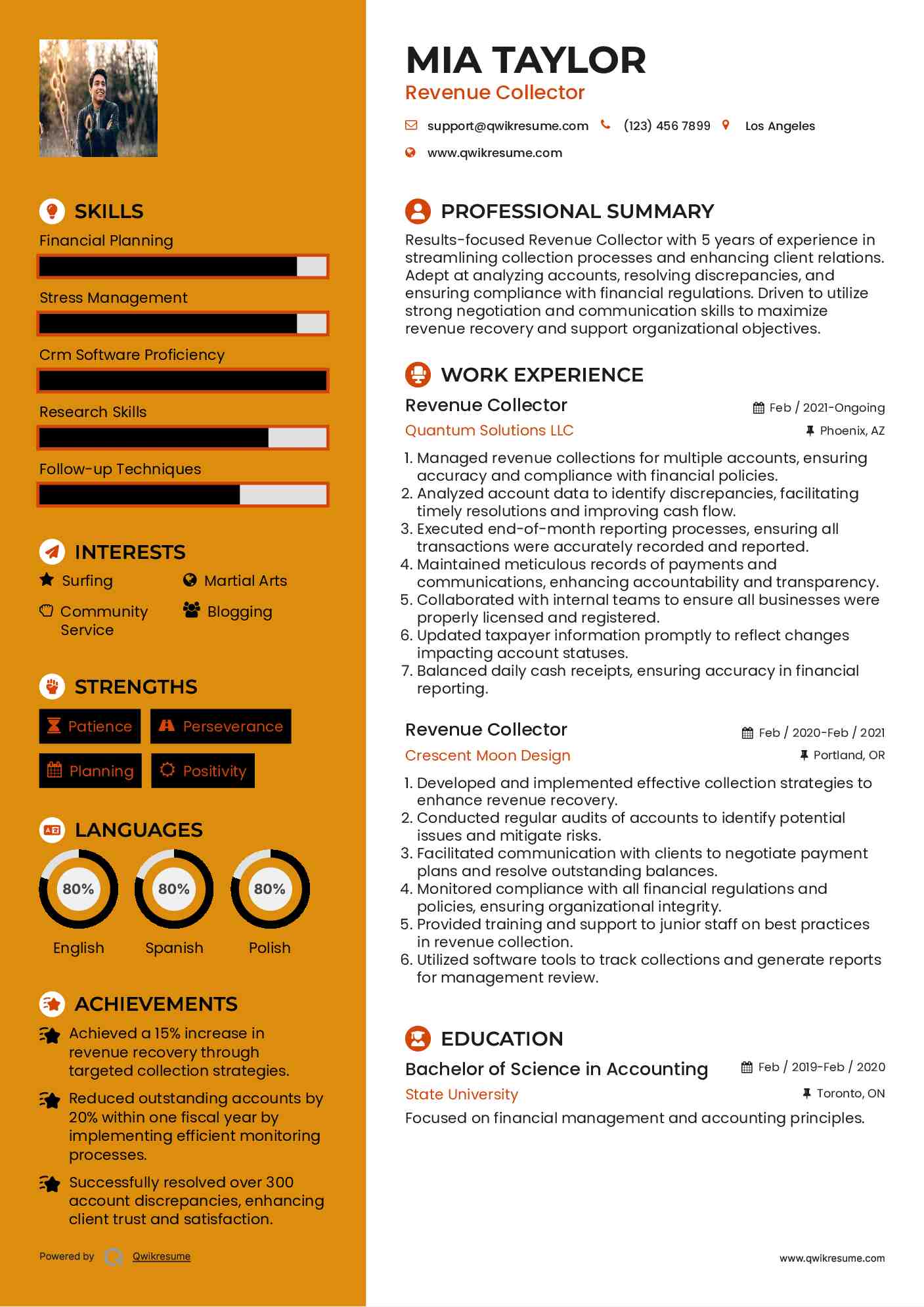 Revenue Collector Resume Format
