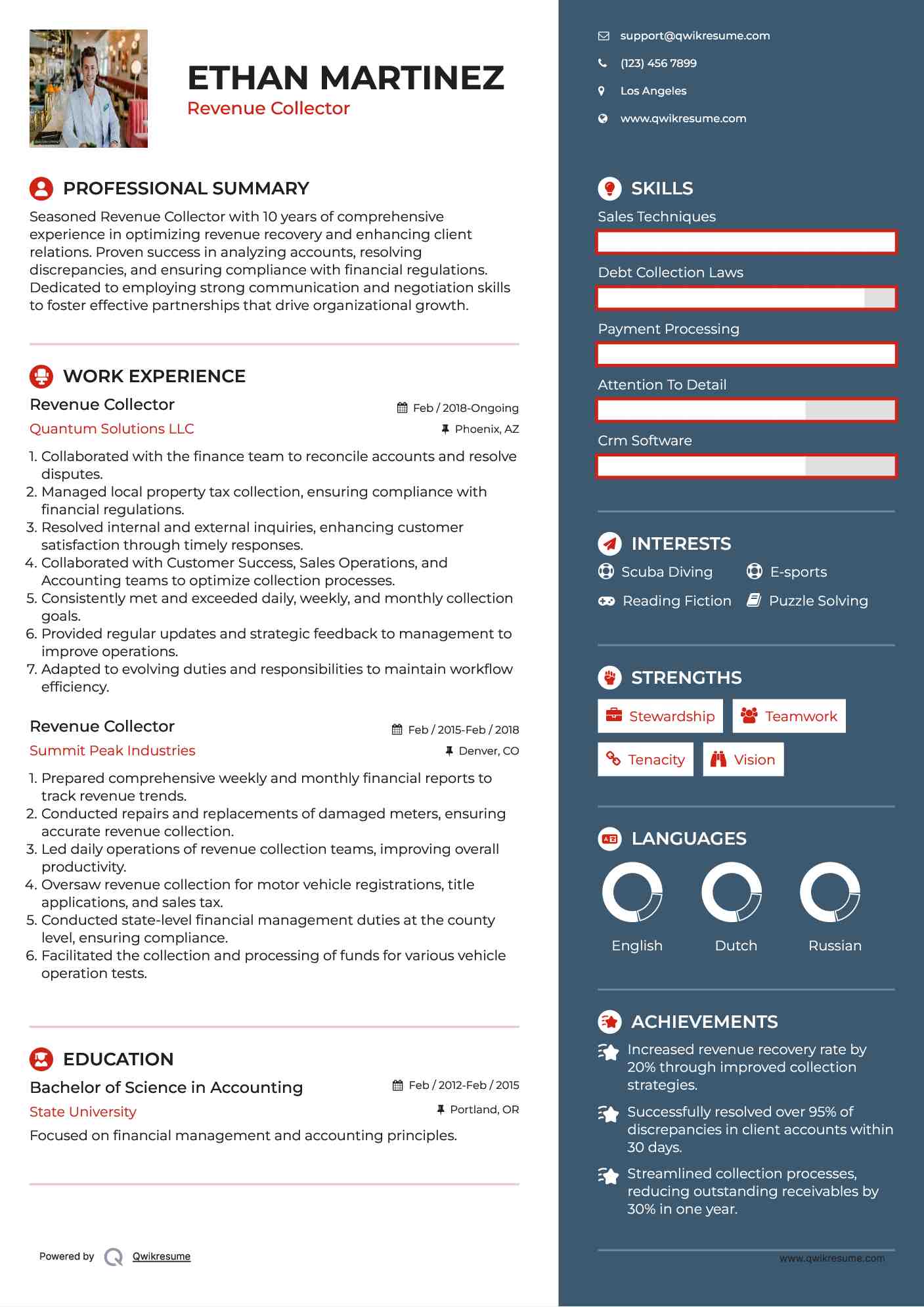 Revenue Collector Resume Format