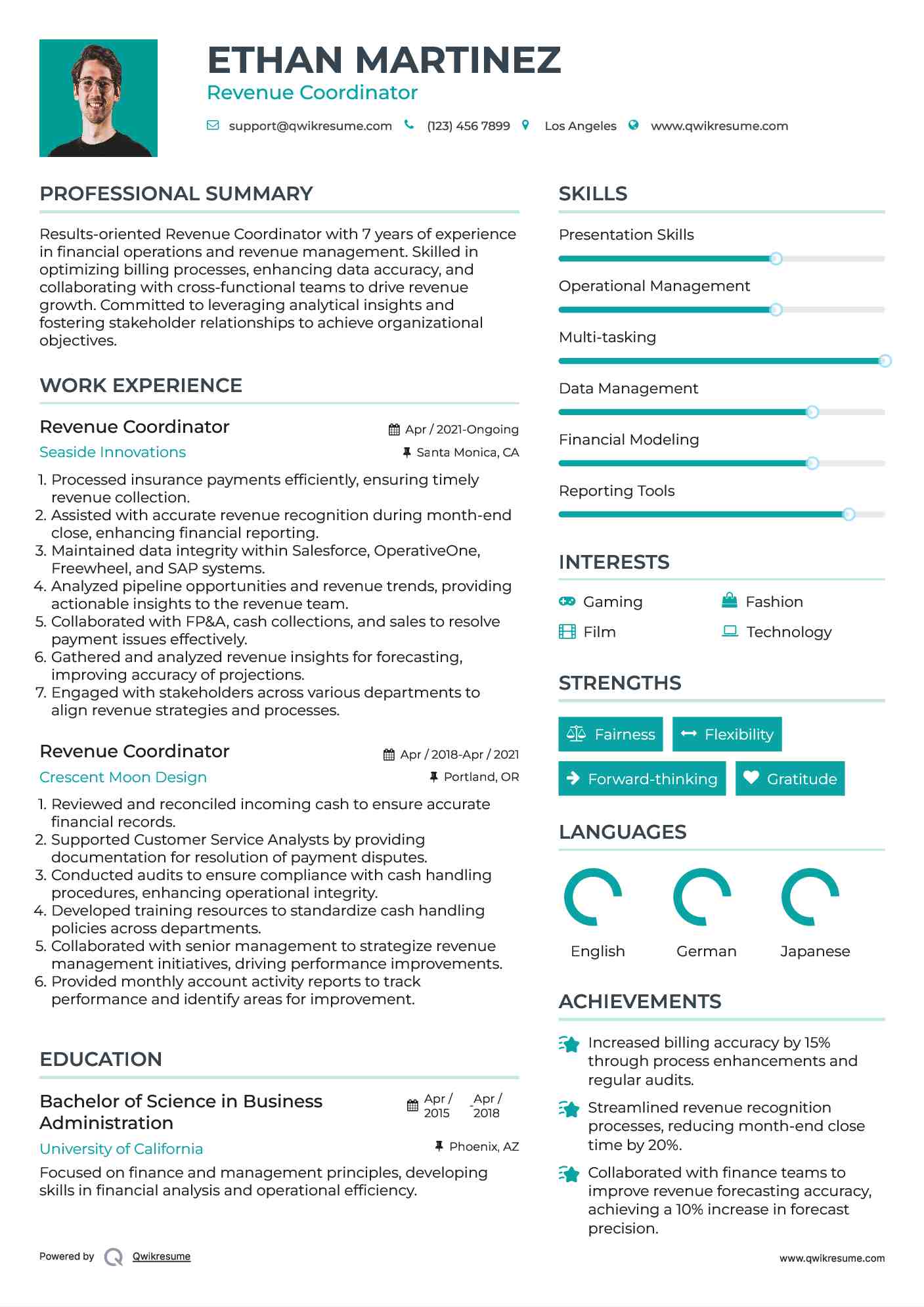 Revenue Coordinator Resume Format