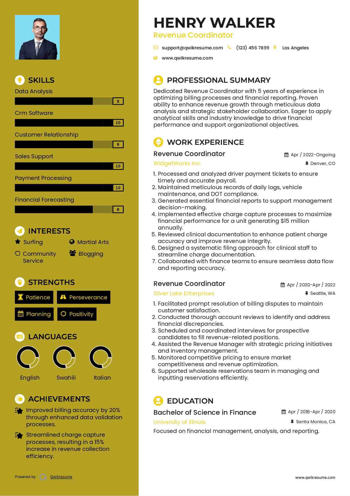 Revenue Coordinator Resume Sample