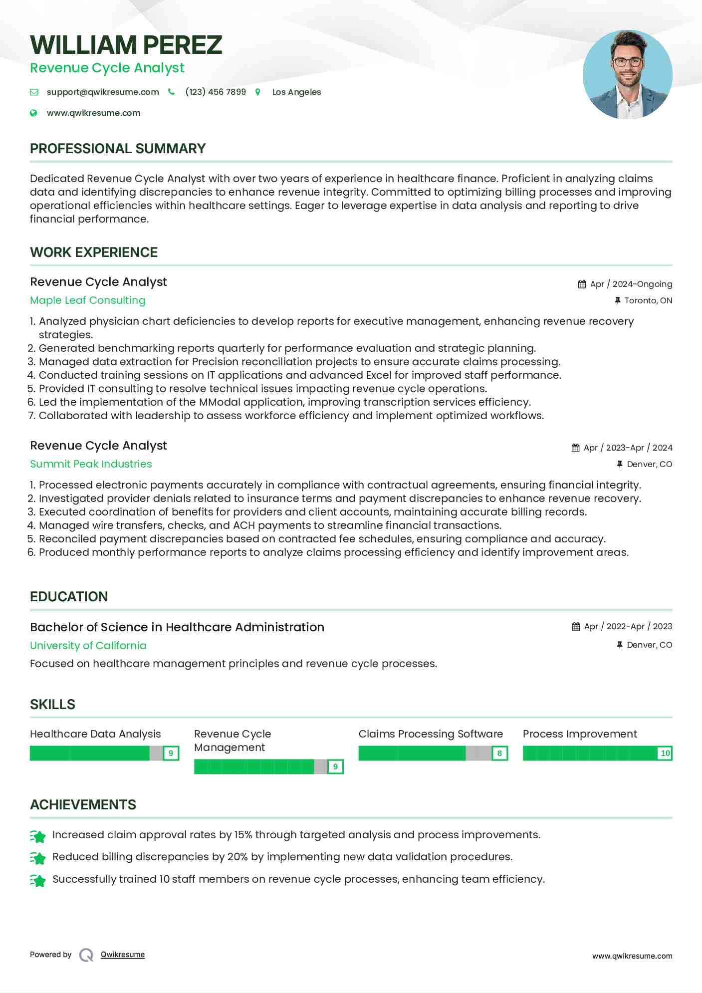 Revenue Cycle Analyst Resume Model