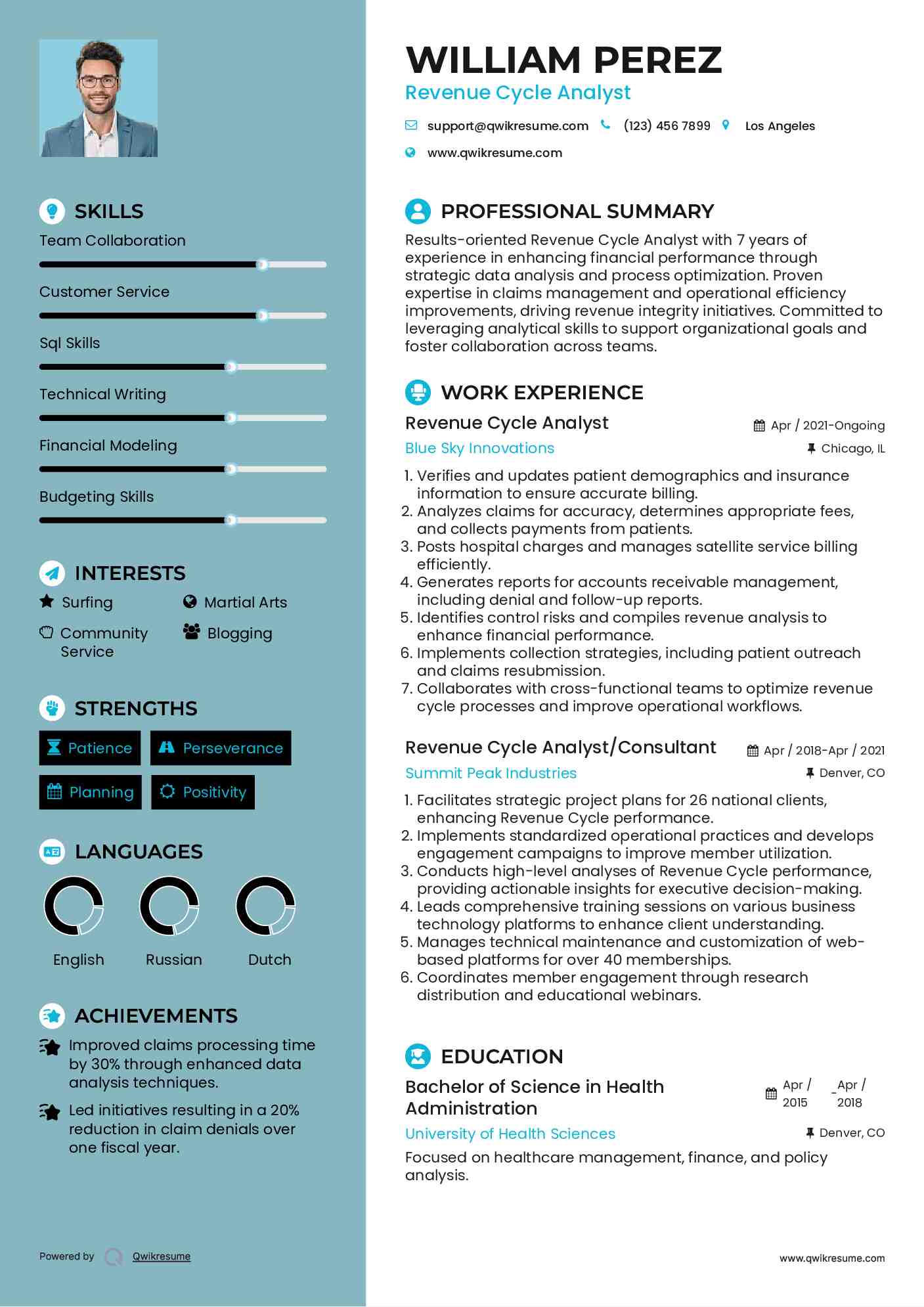 Revenue Cycle Analyst Resume Example