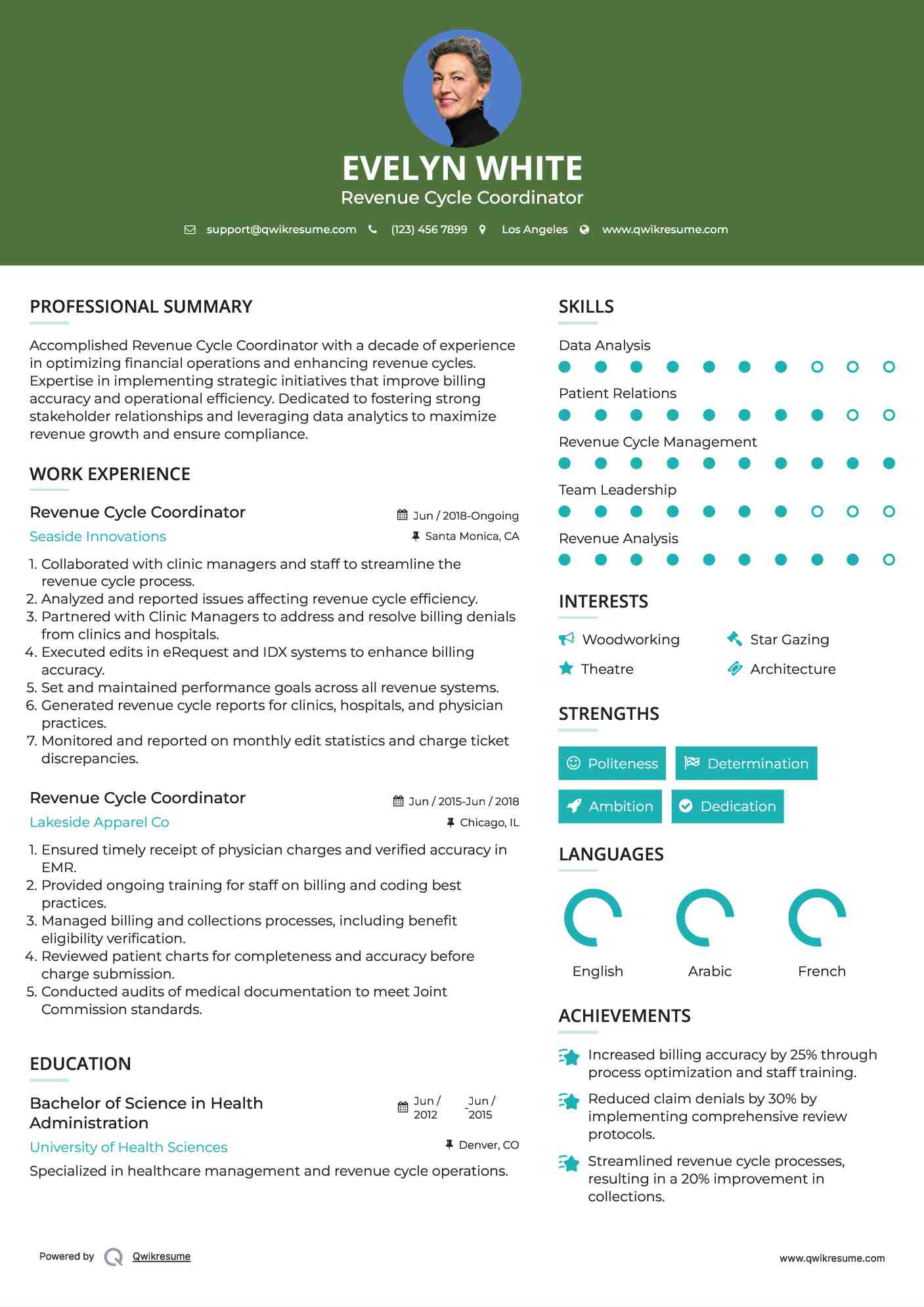 Revenue Cycle Coordinator Resume Sample