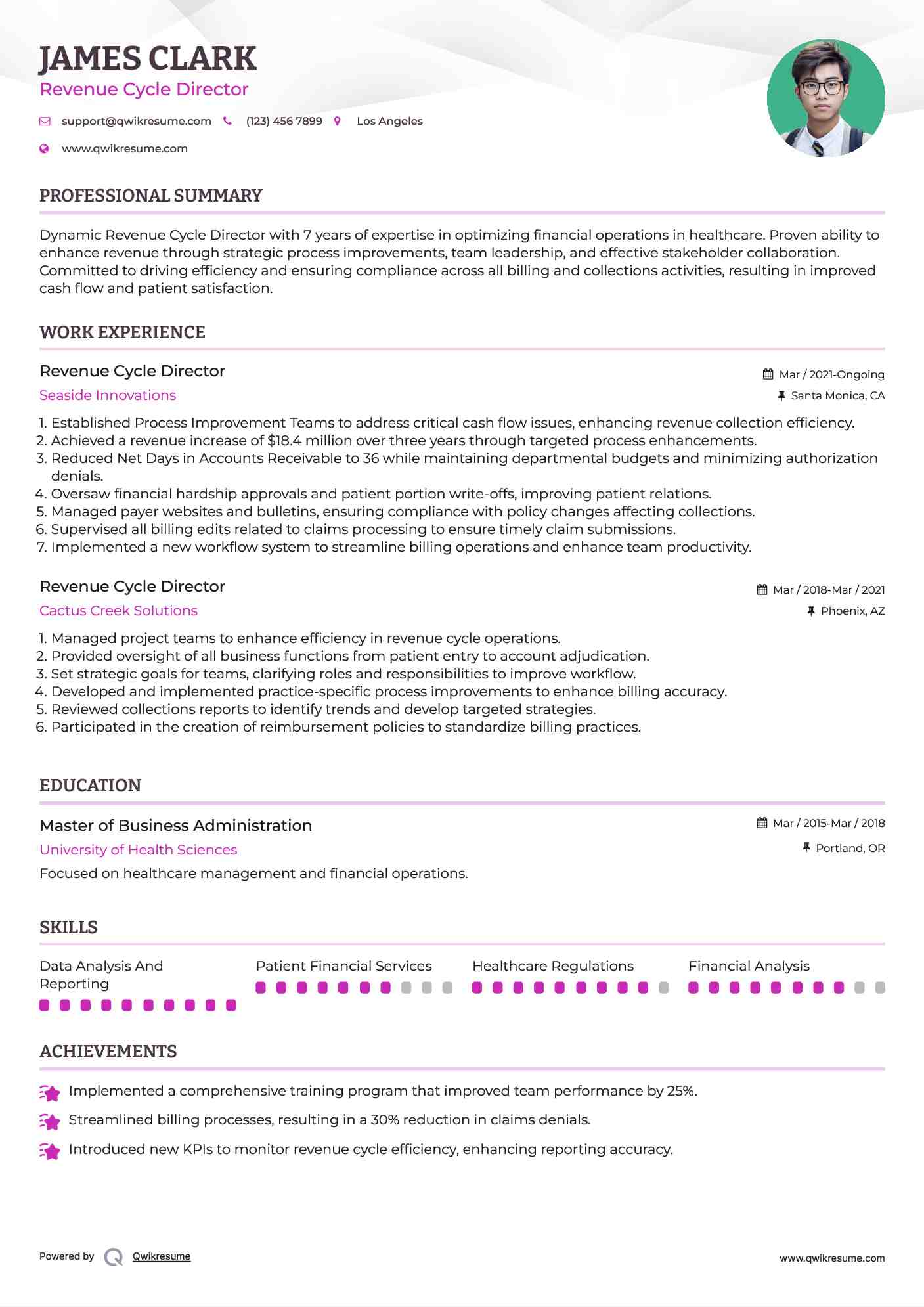 Revenue Cycle Director Resume Model