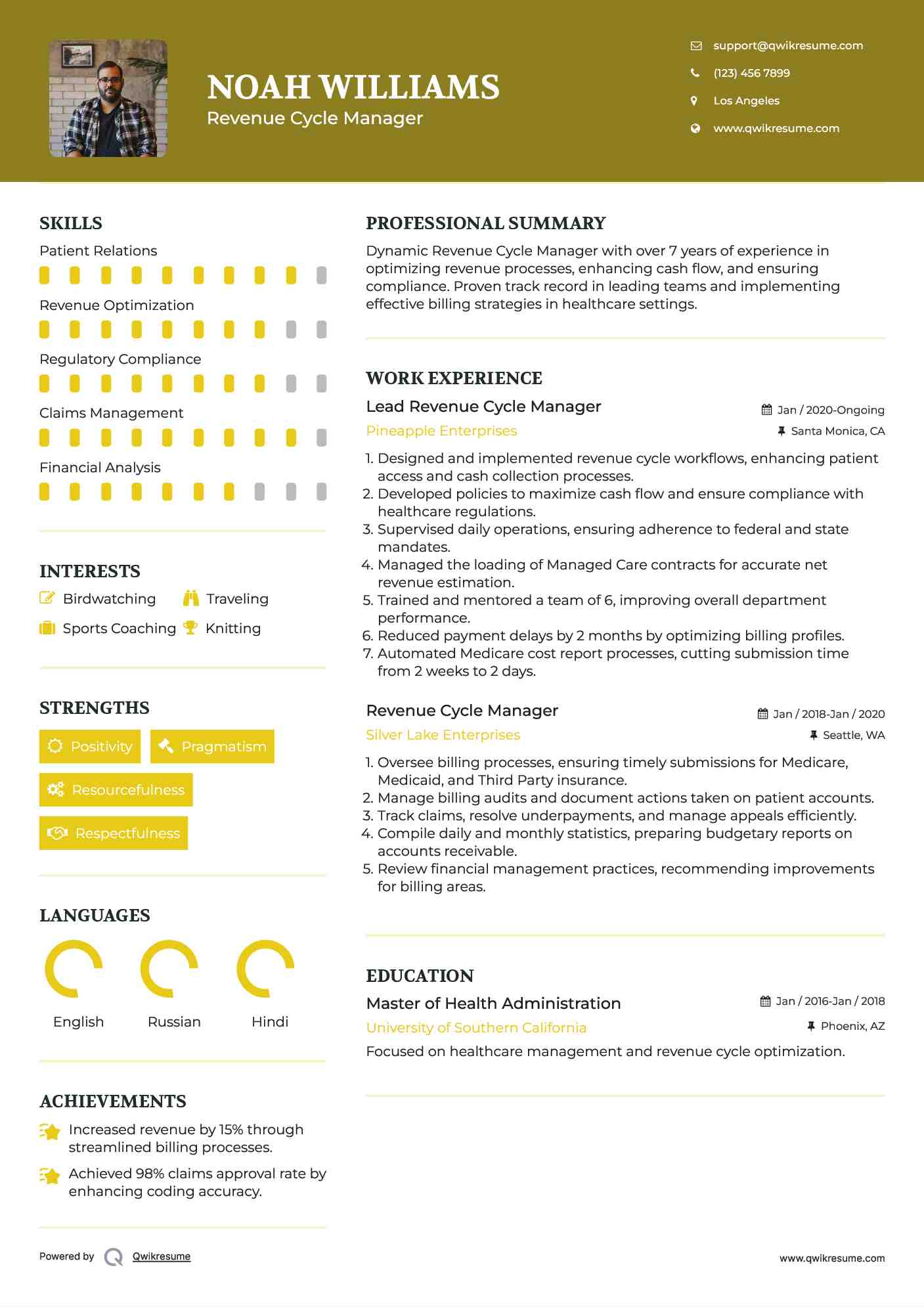 Lead Revenue Cycle Manager Resume Example
