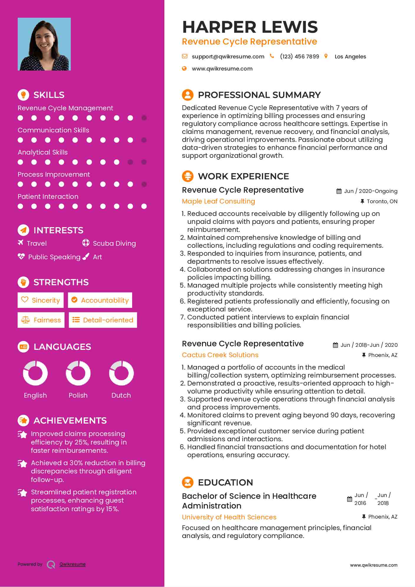 Revenue Cycle Representative Resume Model