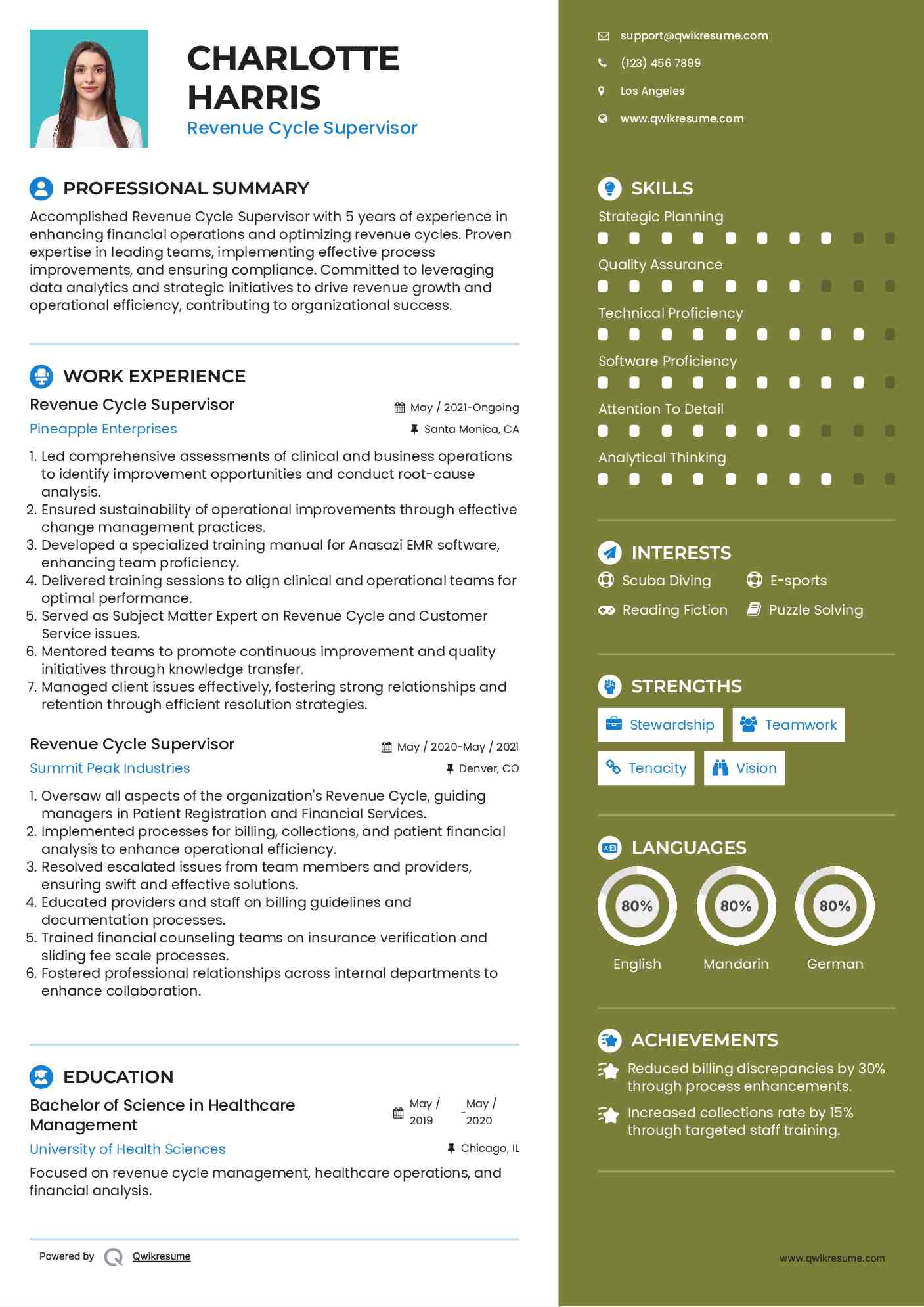 Revenue Cycle Supervisor Resume Example