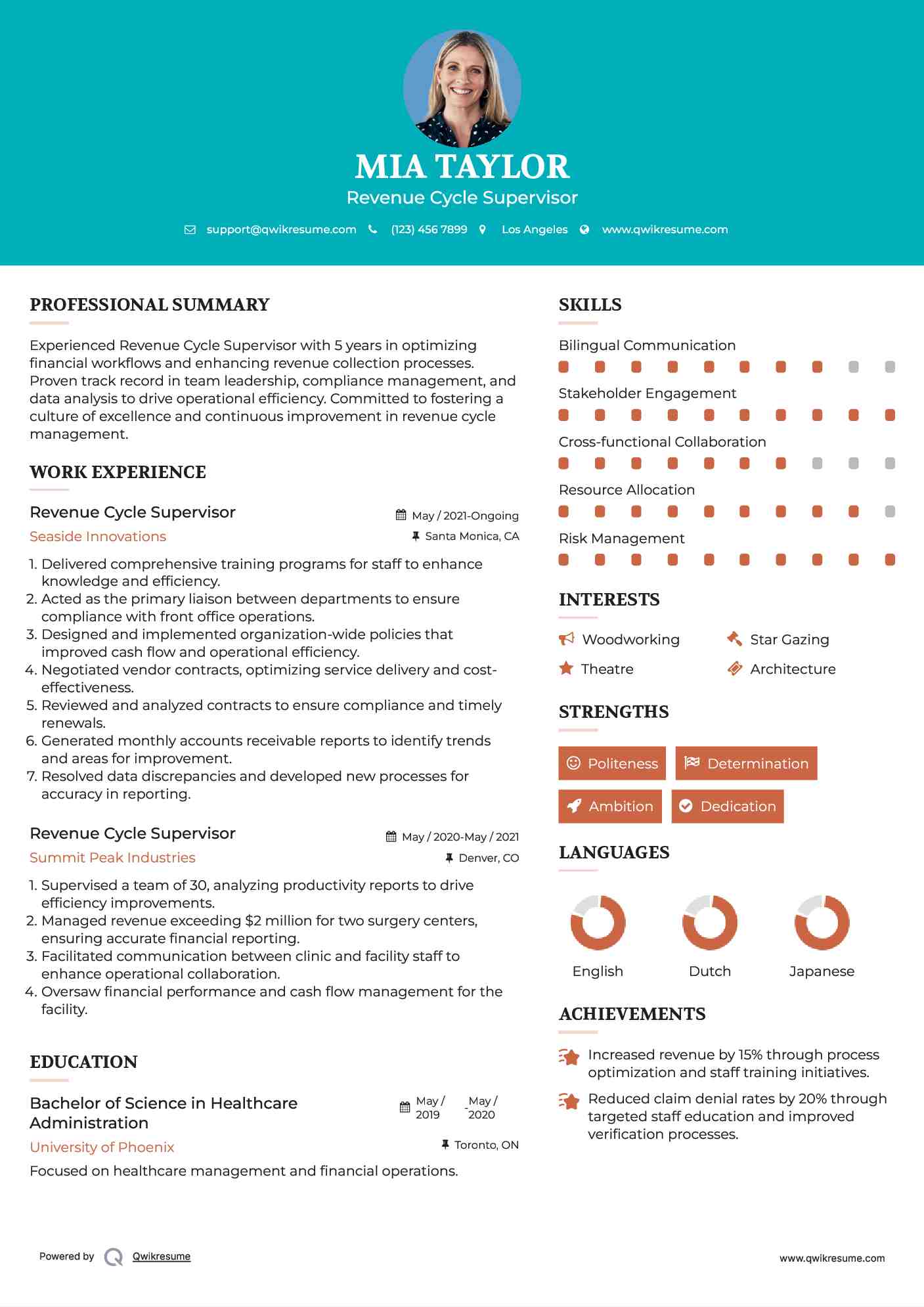 Revenue Cycle Supervisor Resume Model