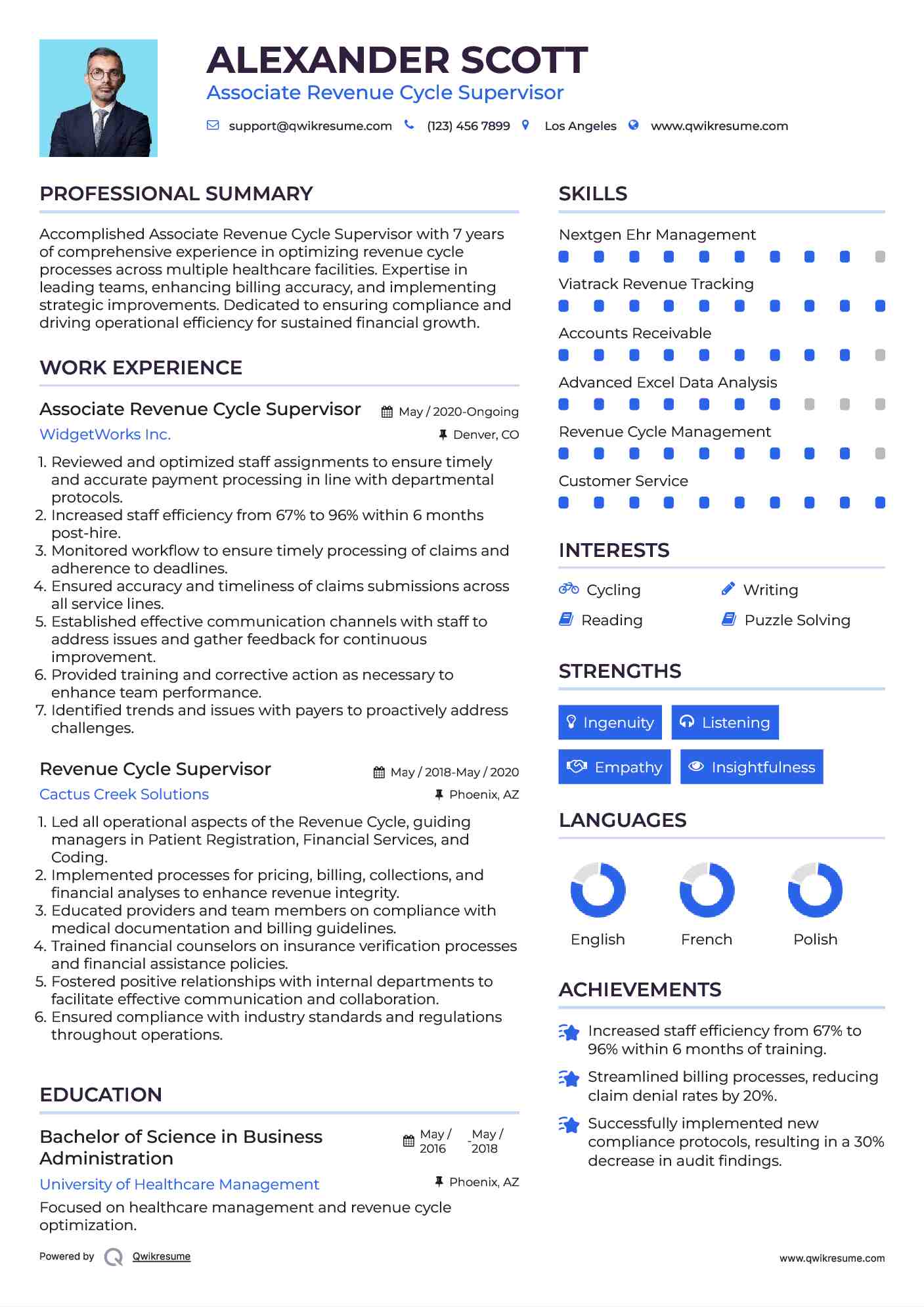 Associate Revenue Cycle Supervisor Resume Format