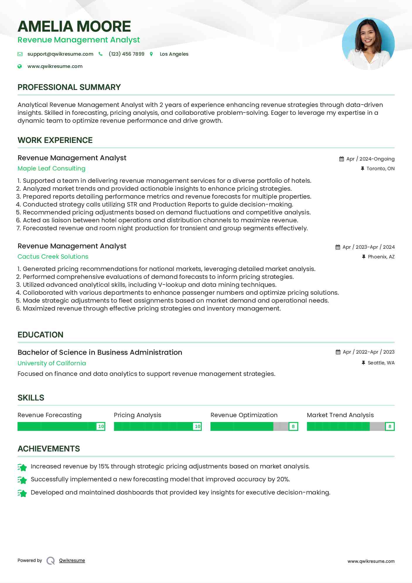 Revenue Management Analyst Resume Template