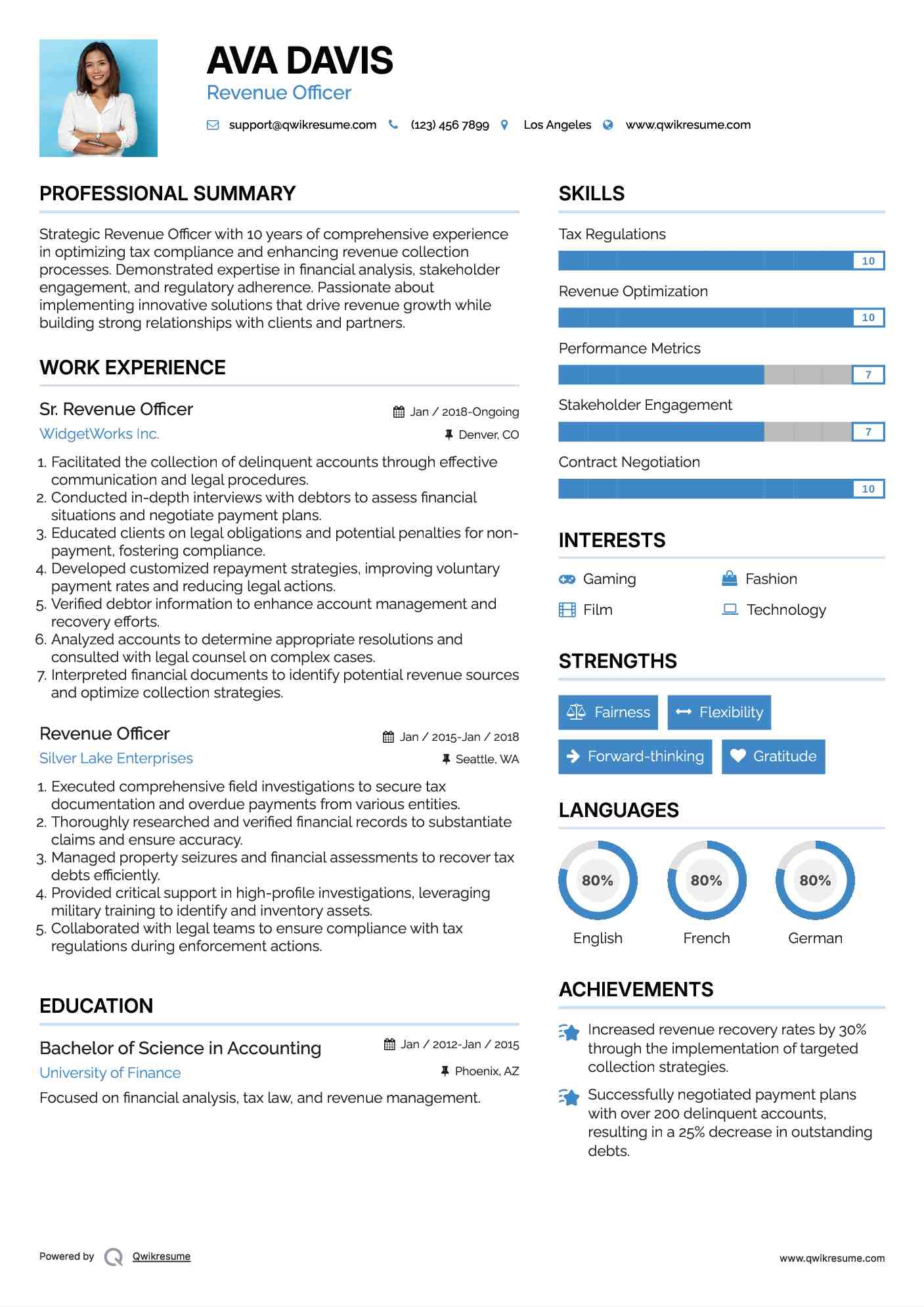 Sr. Revenue Officer Resume Sample