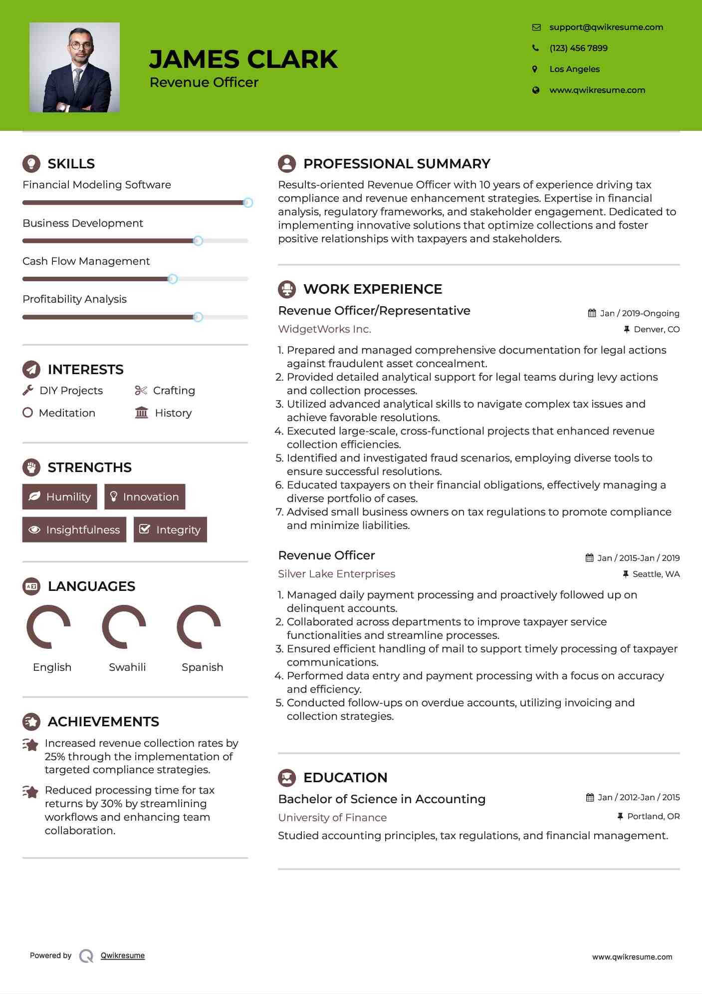 Revenue Officer/Representative Resume Format