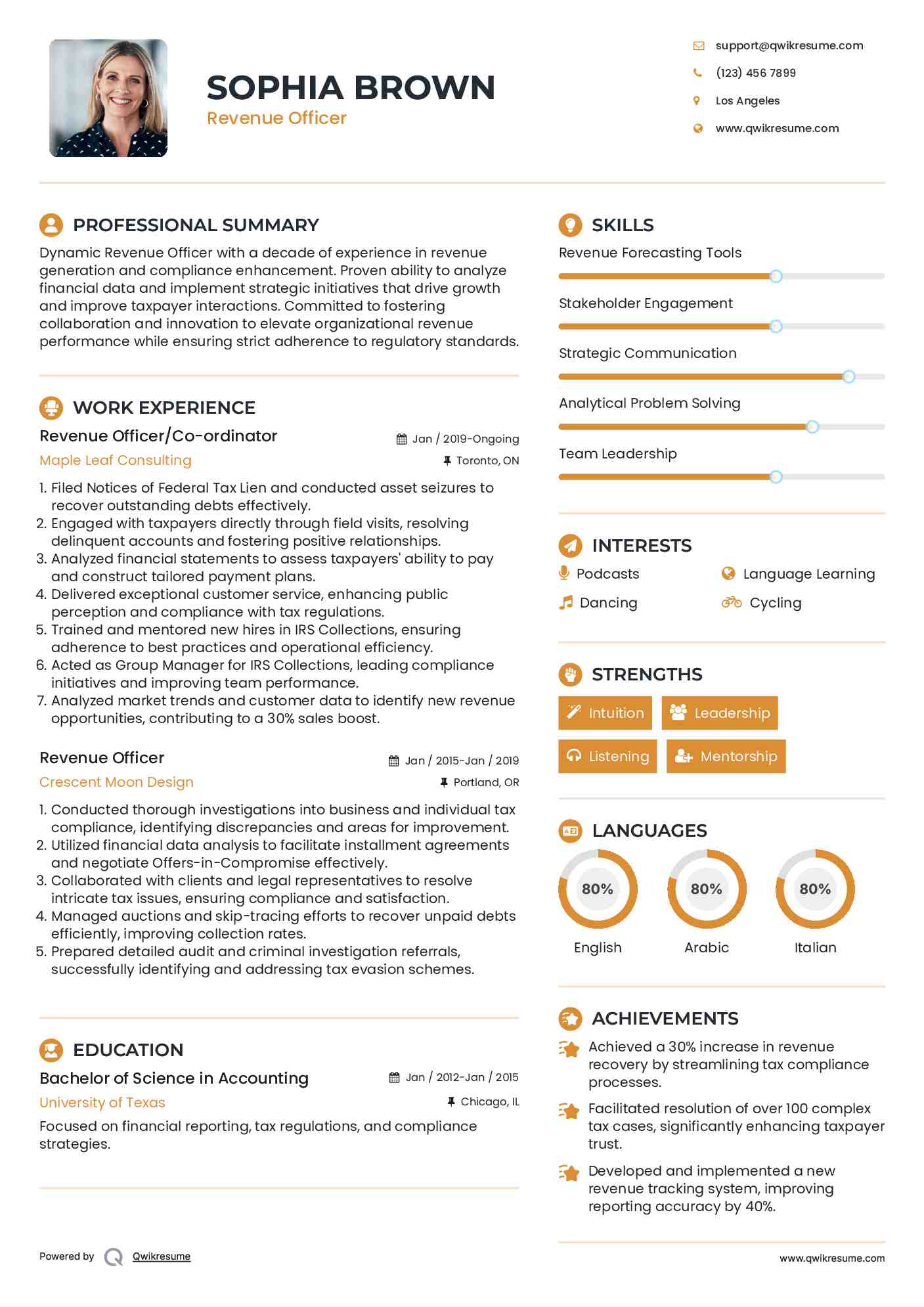 Revenue Officer/Co-ordinator Resume Model