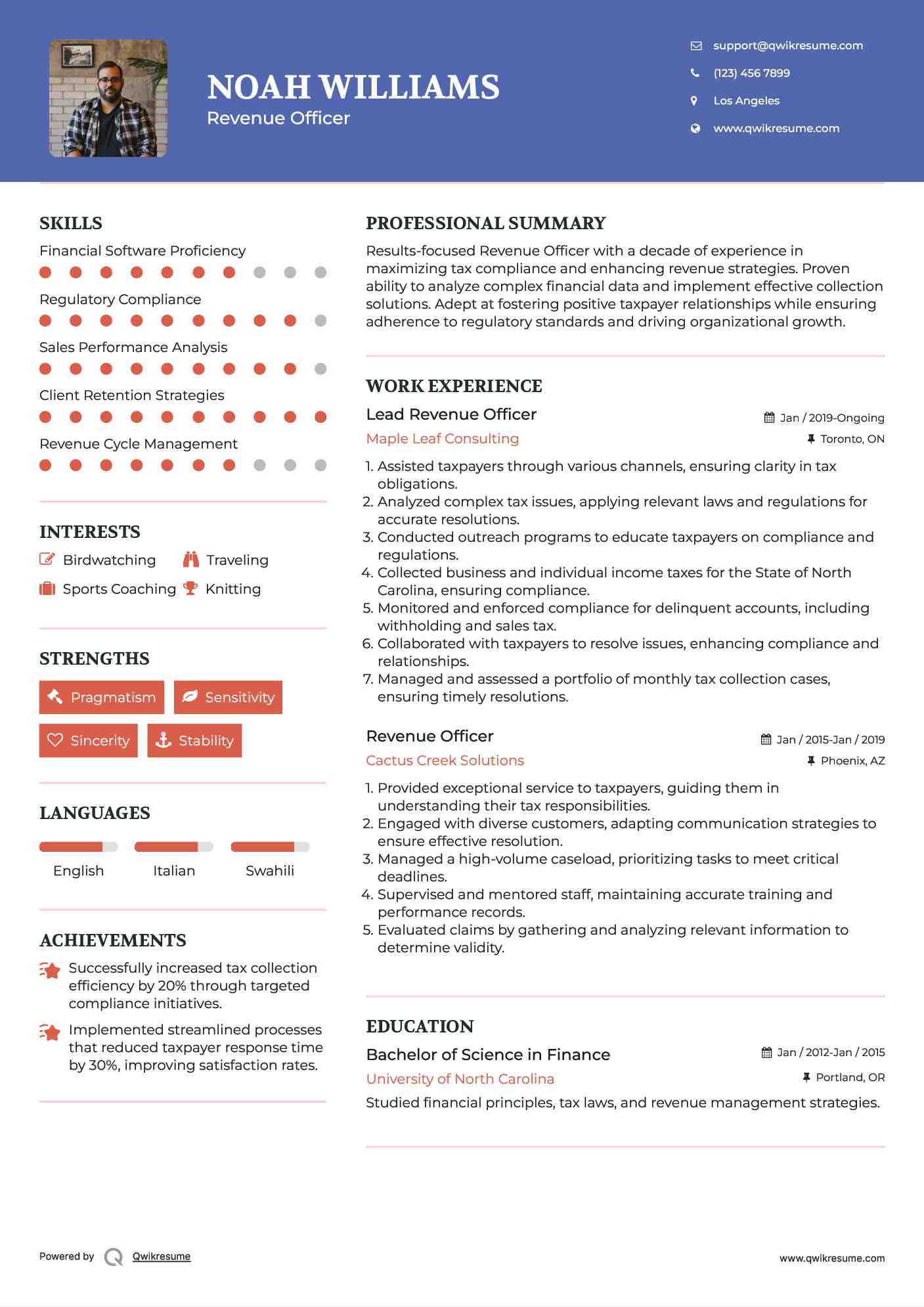 Lead Revenue Officer Resume Format