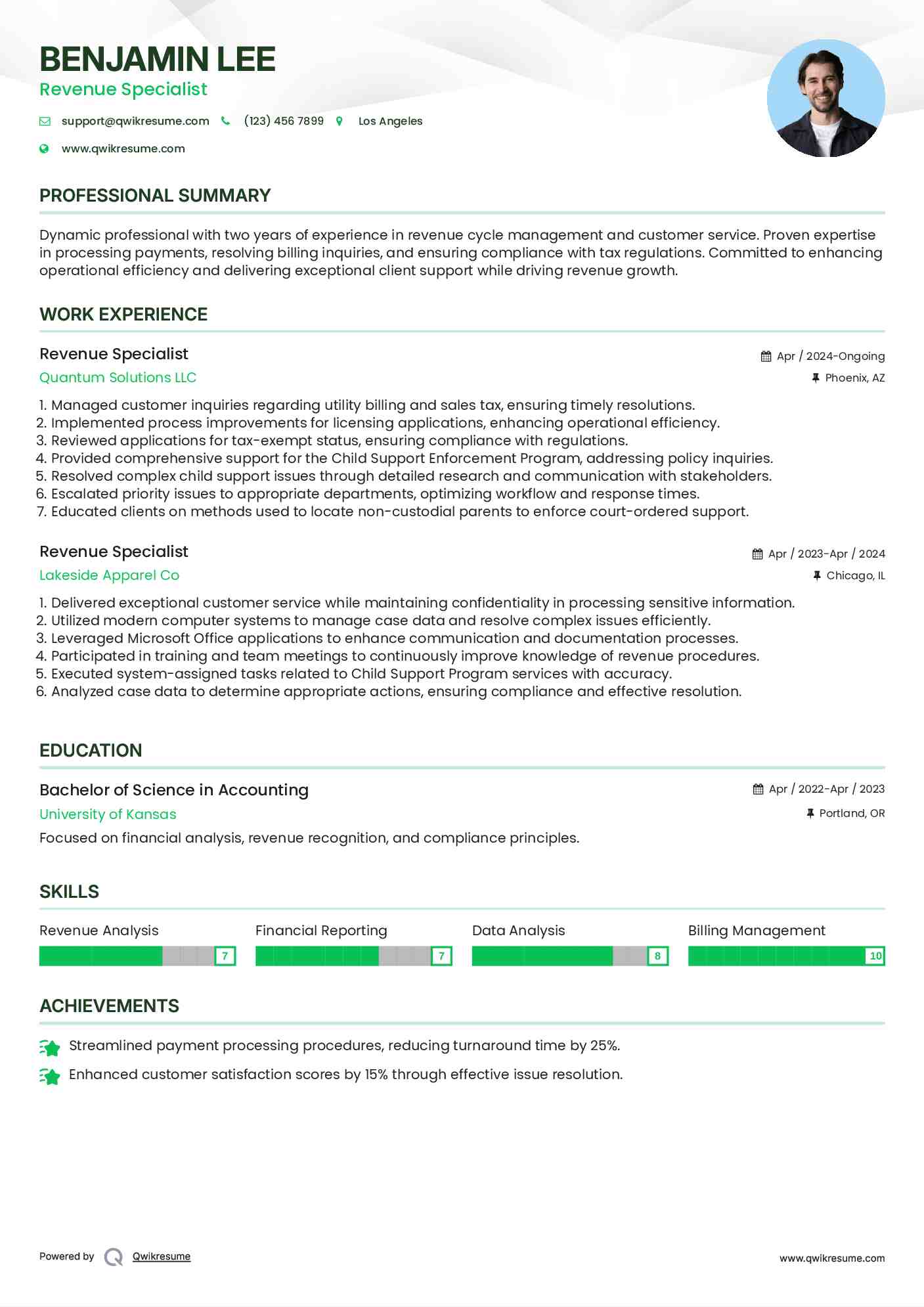 Revenue Specialist Resume Template