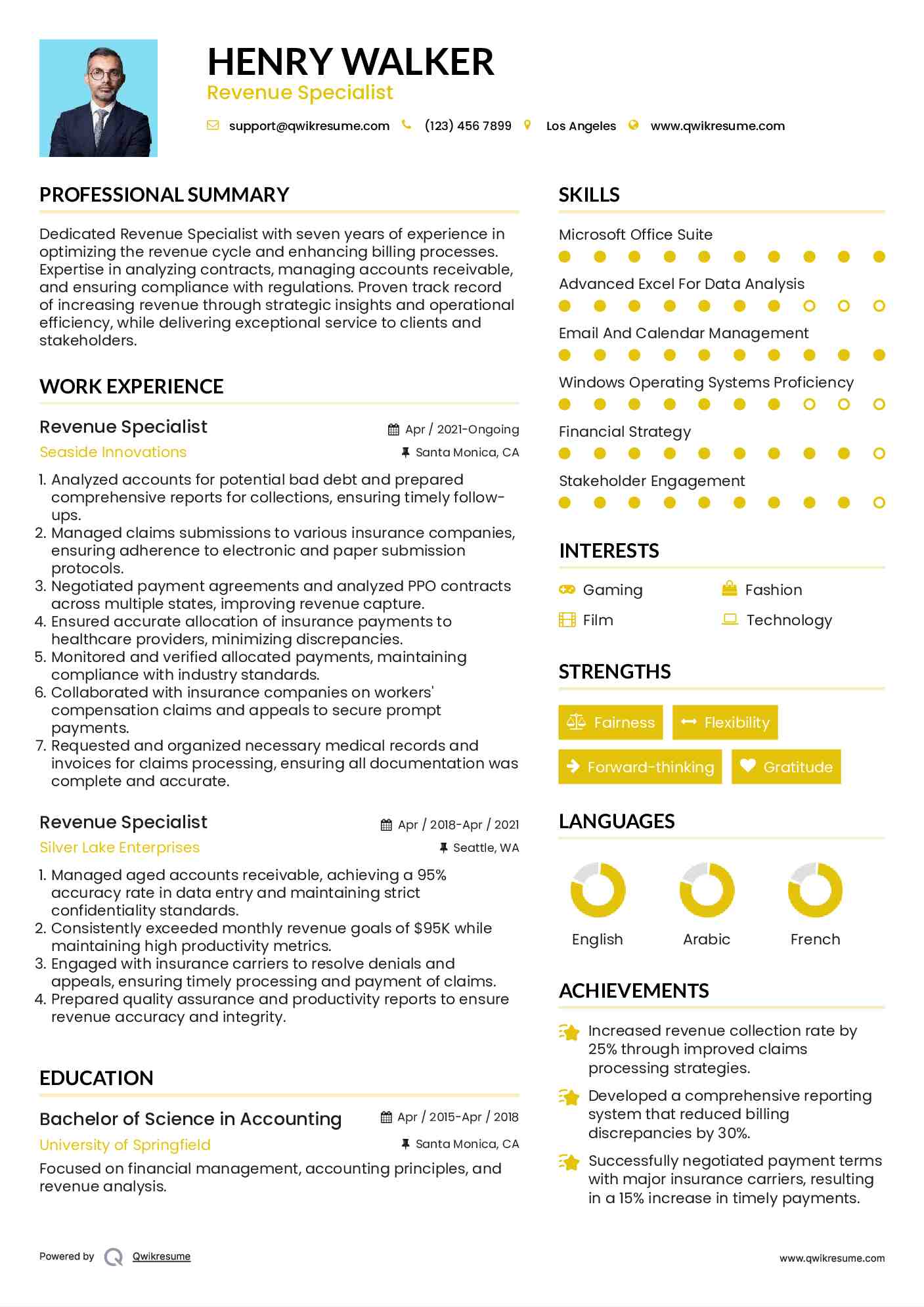 Revenue Specialist Resume Sample