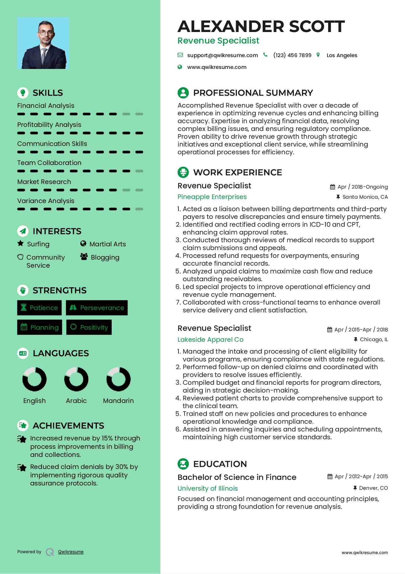 Revenue Specialist Resume Example