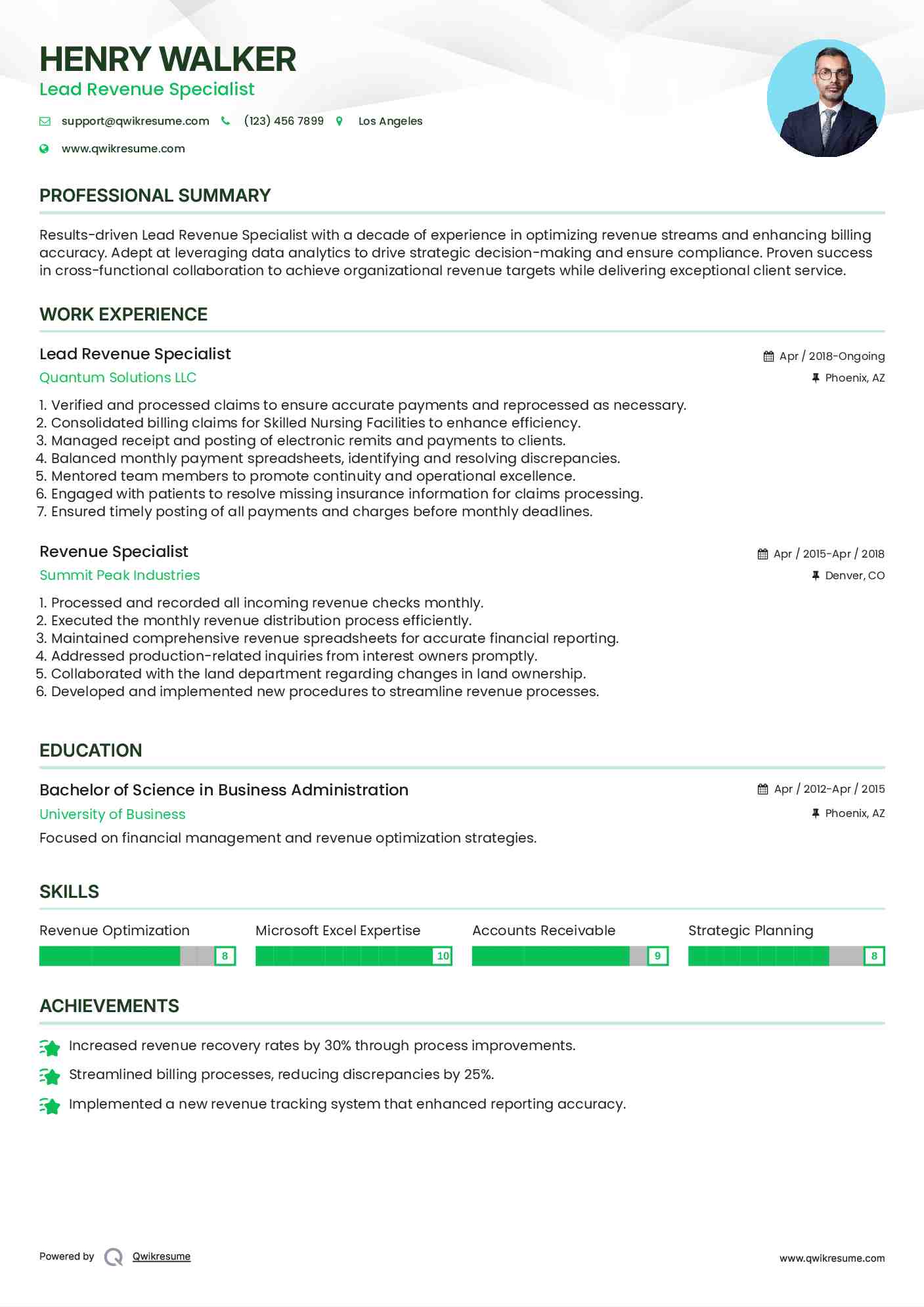 Lead Revenue Specialist Resume Model
