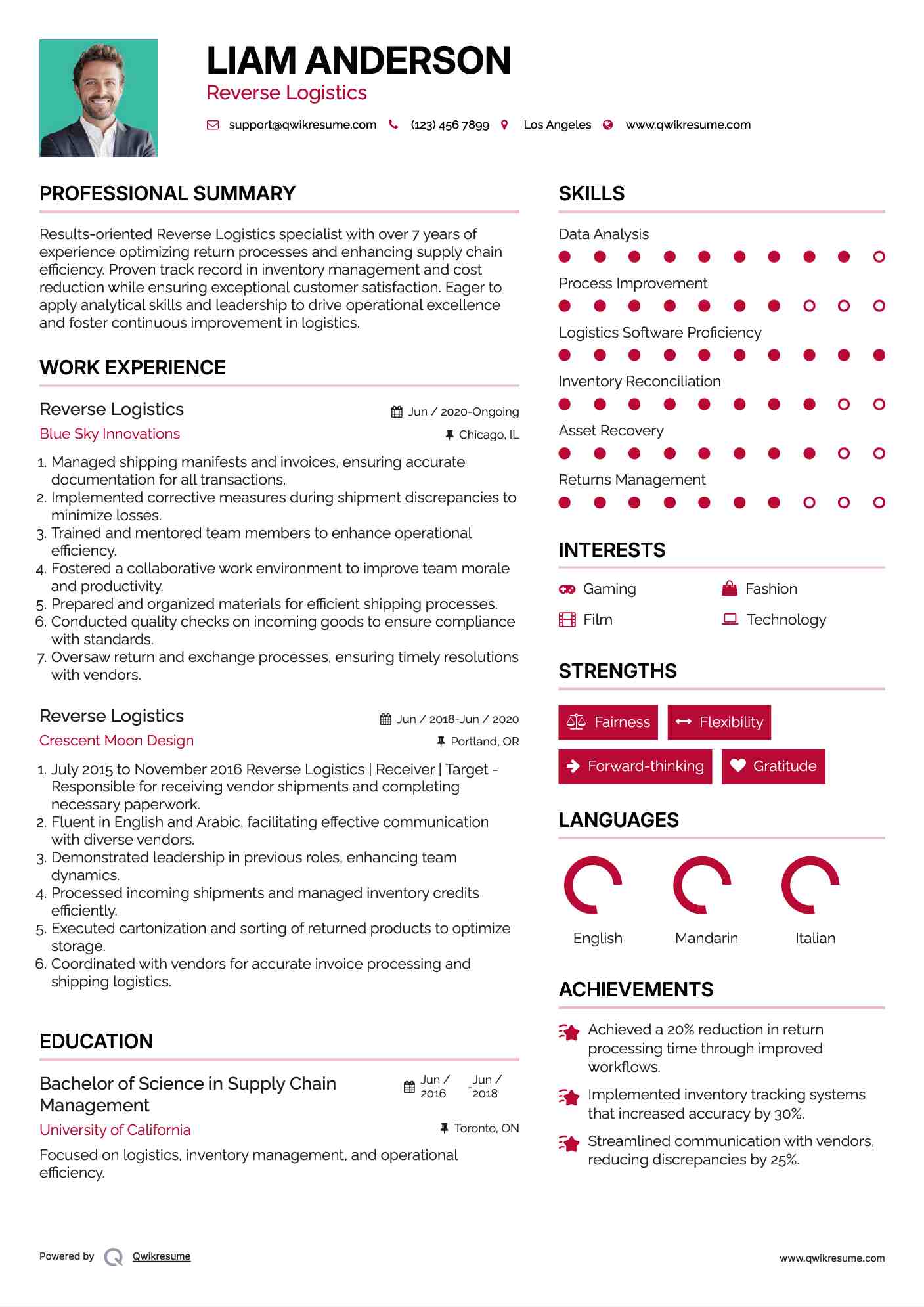 Reverse Logistics Resume Template