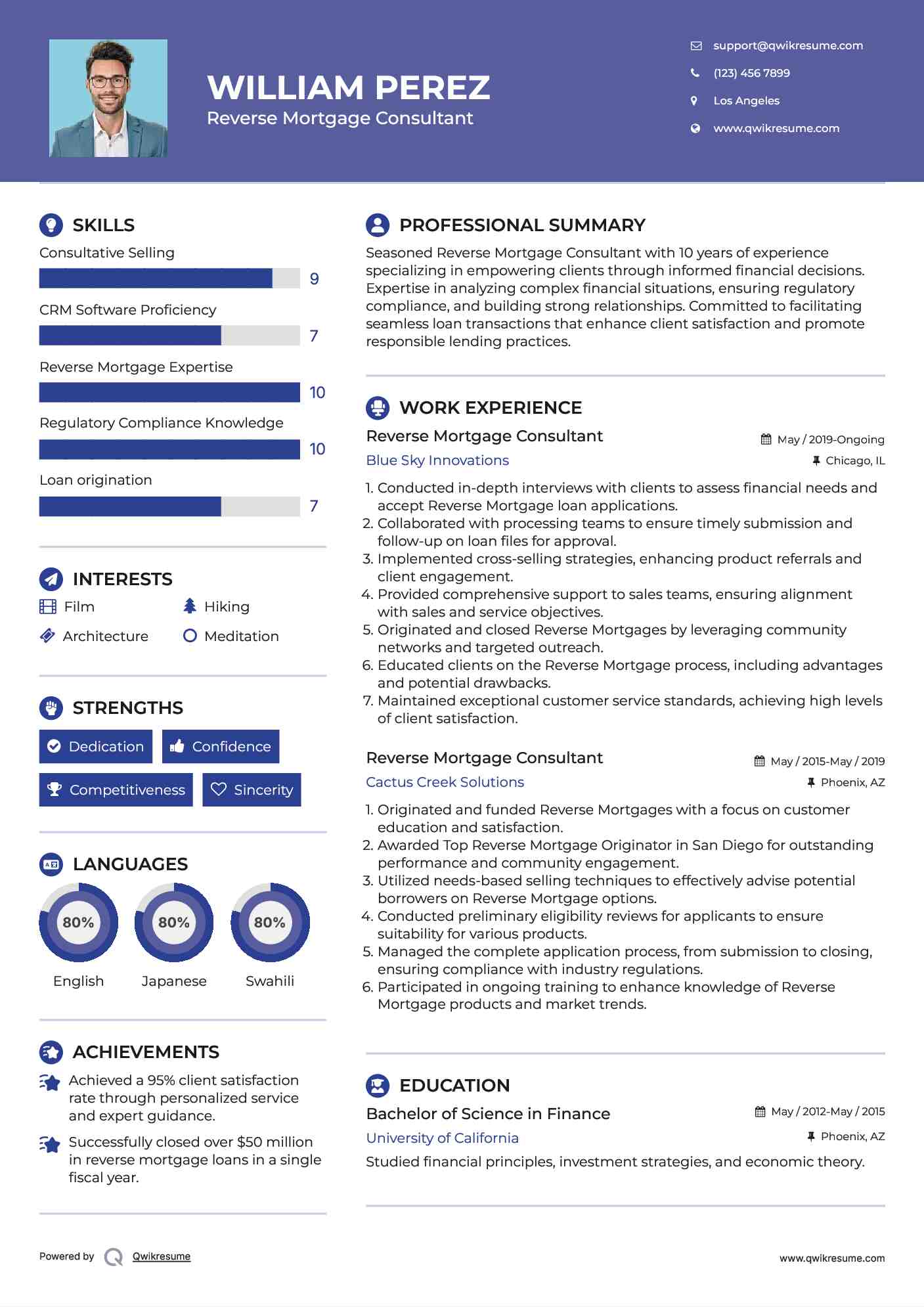 Reverse Mortgage Consultant Resume Example