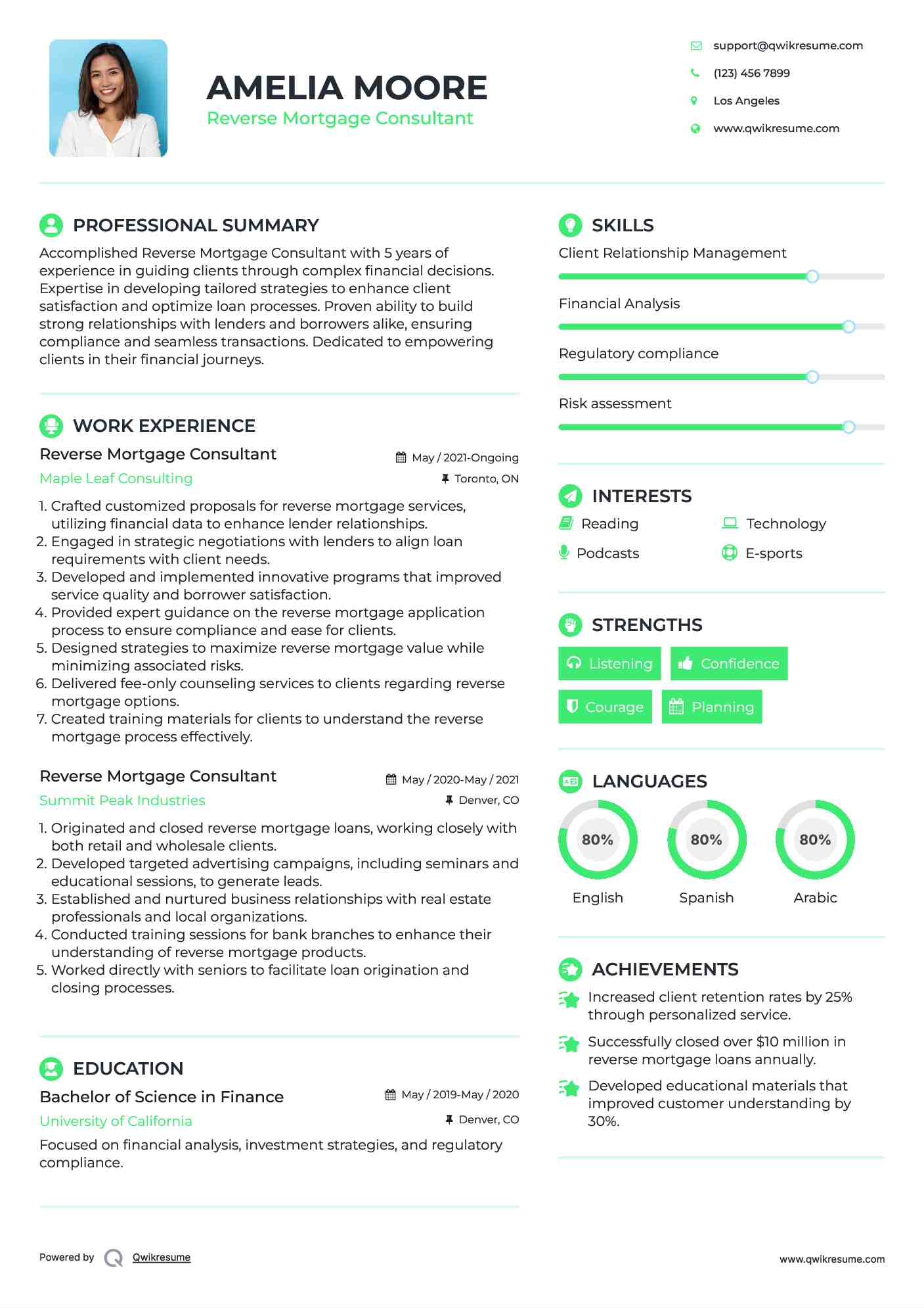 Reverse Mortgage Consultant Resume Sample