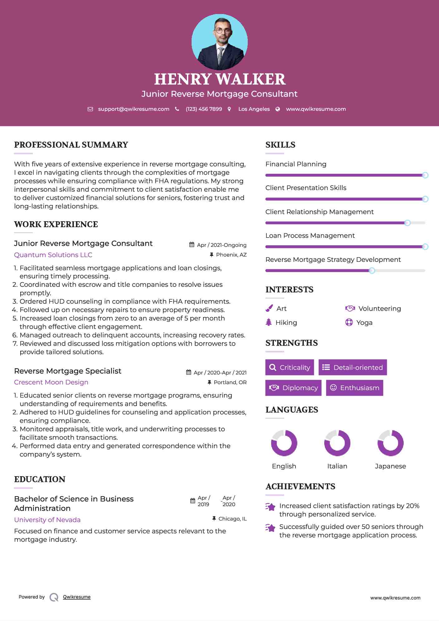Junior Reverse Mortgage Consultant Resume Template