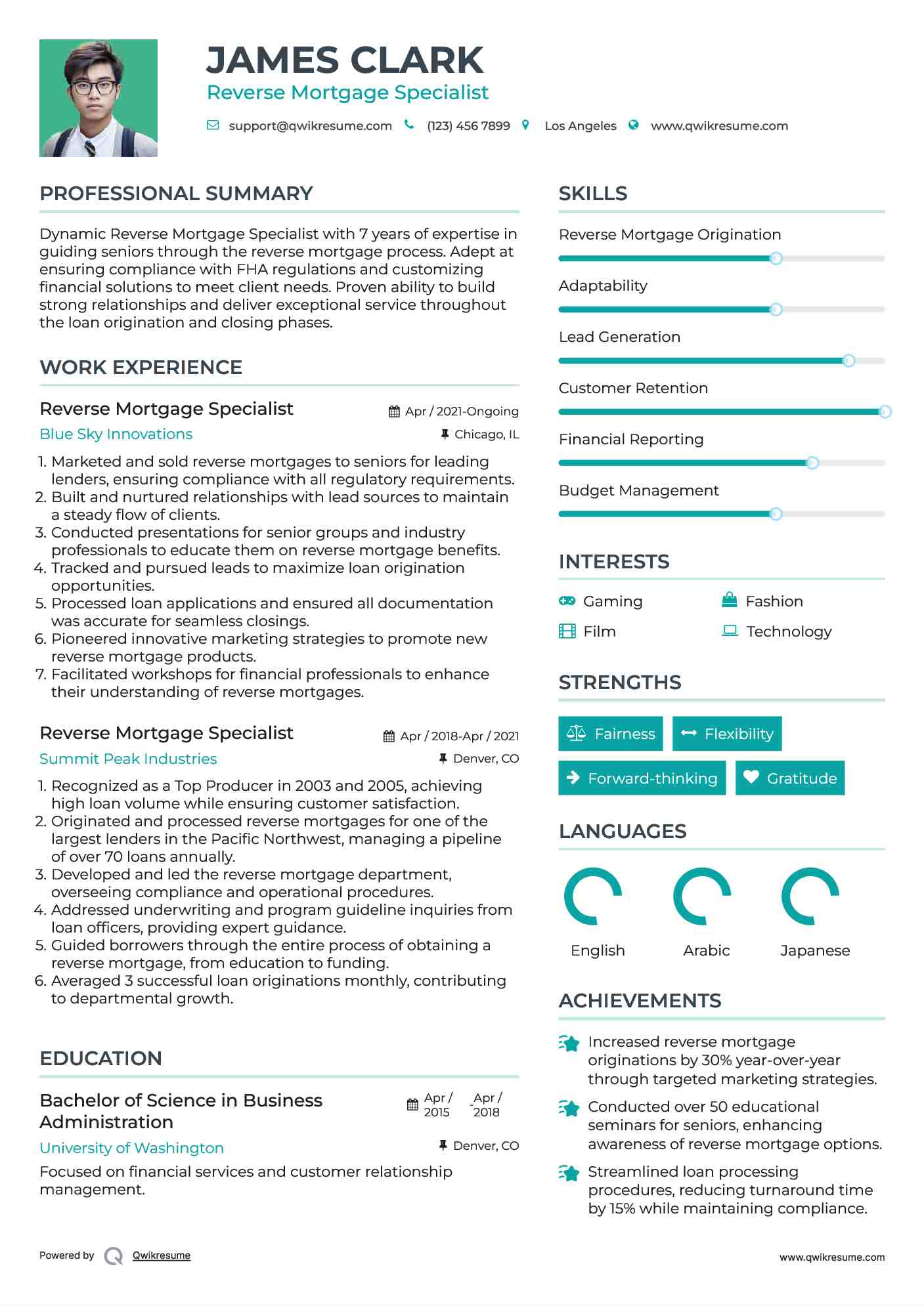 Reverse Mortgage Specialist Resume Sample