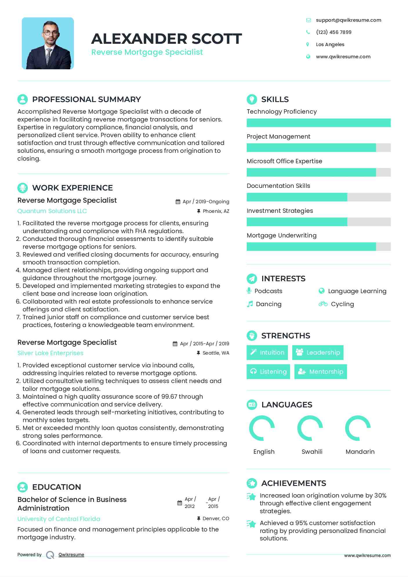 Reverse Mortgage Specialist Resume Sample