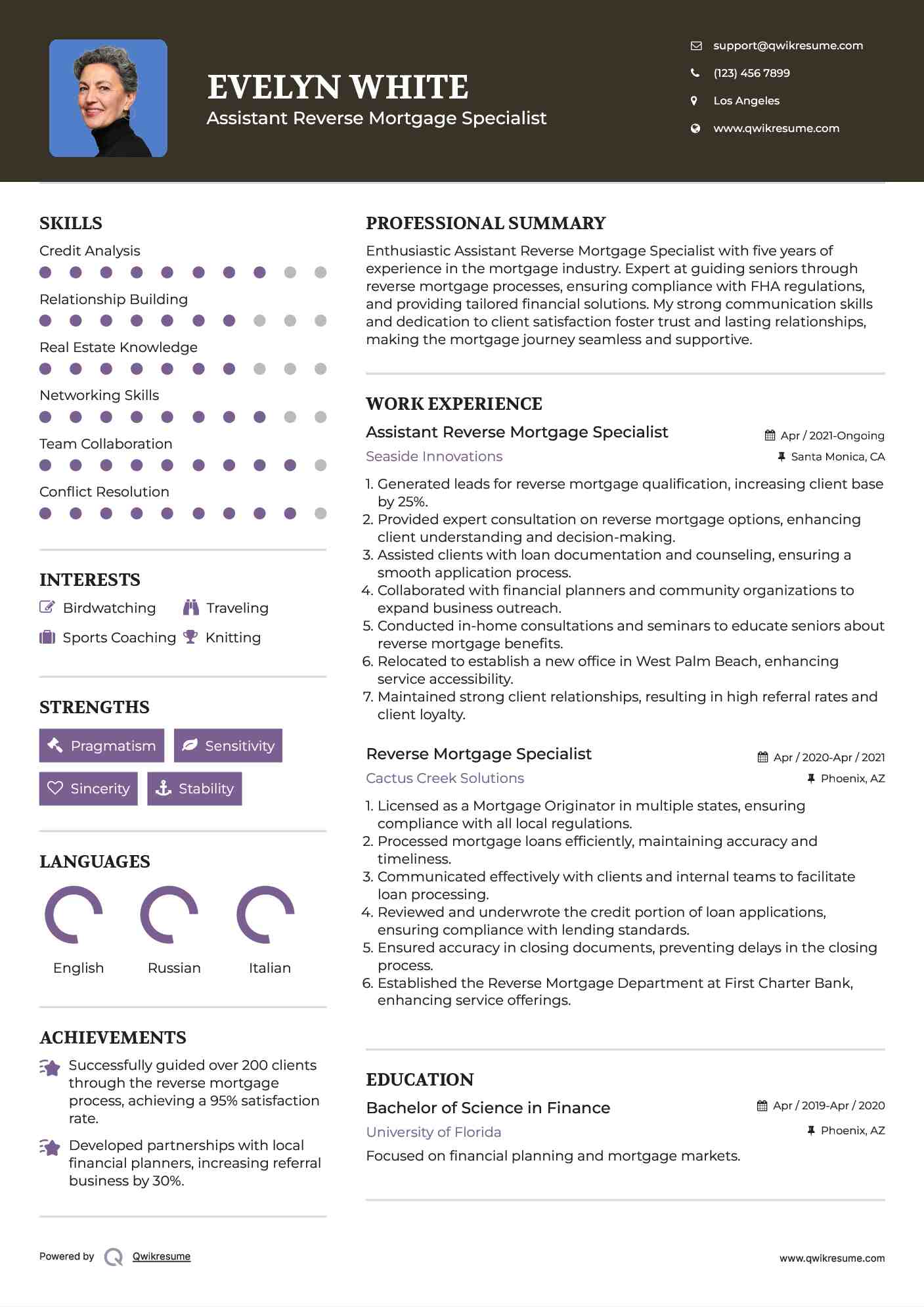 Assistant Reverse Mortgage Specialist Resume Sample