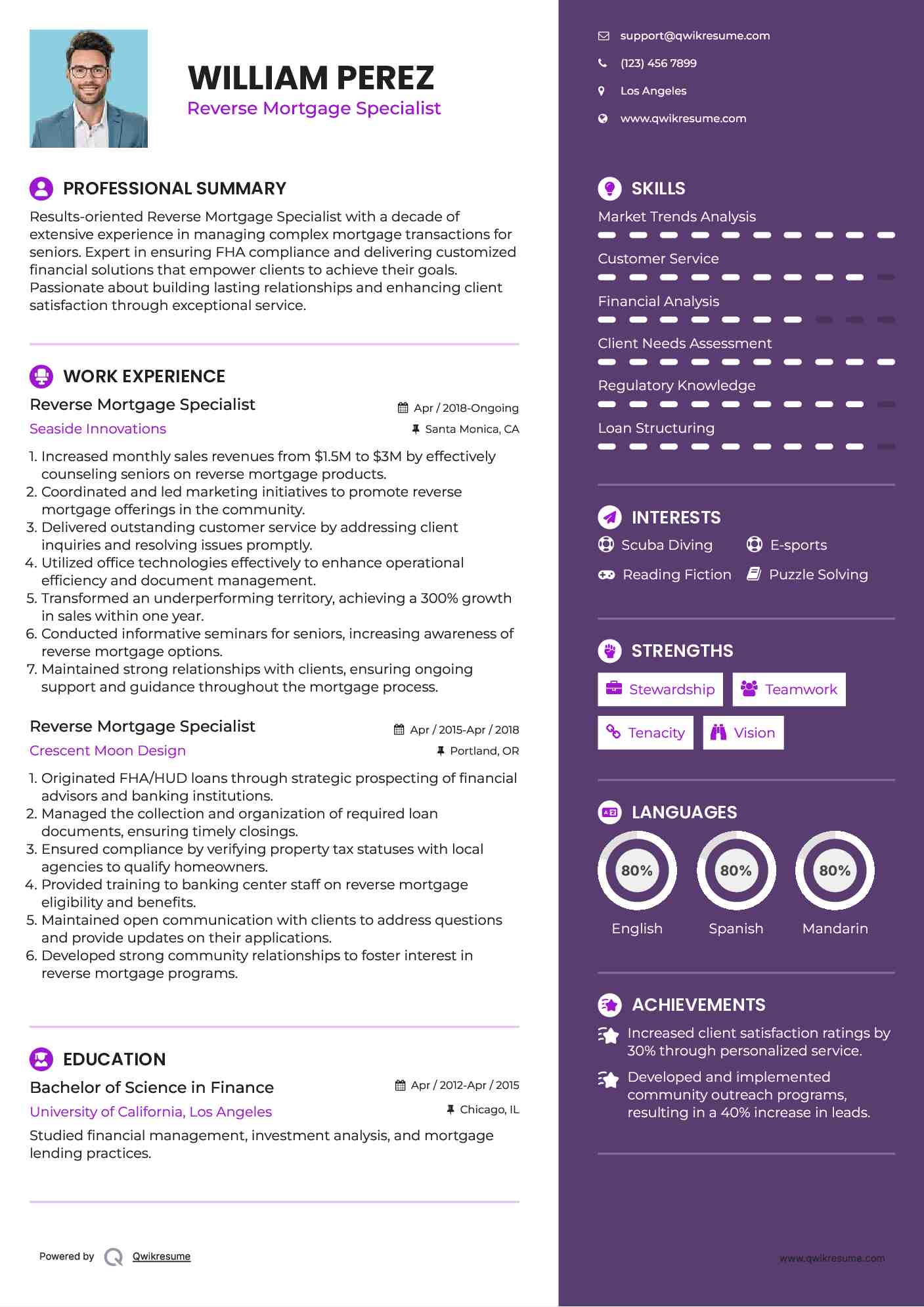 Reverse Mortgage Specialist Resume Model