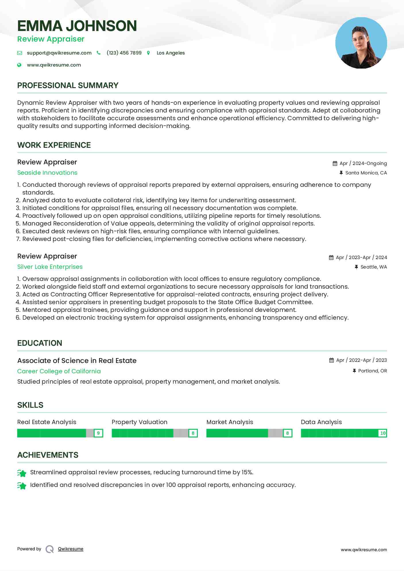 Review Appraiser Resume Example