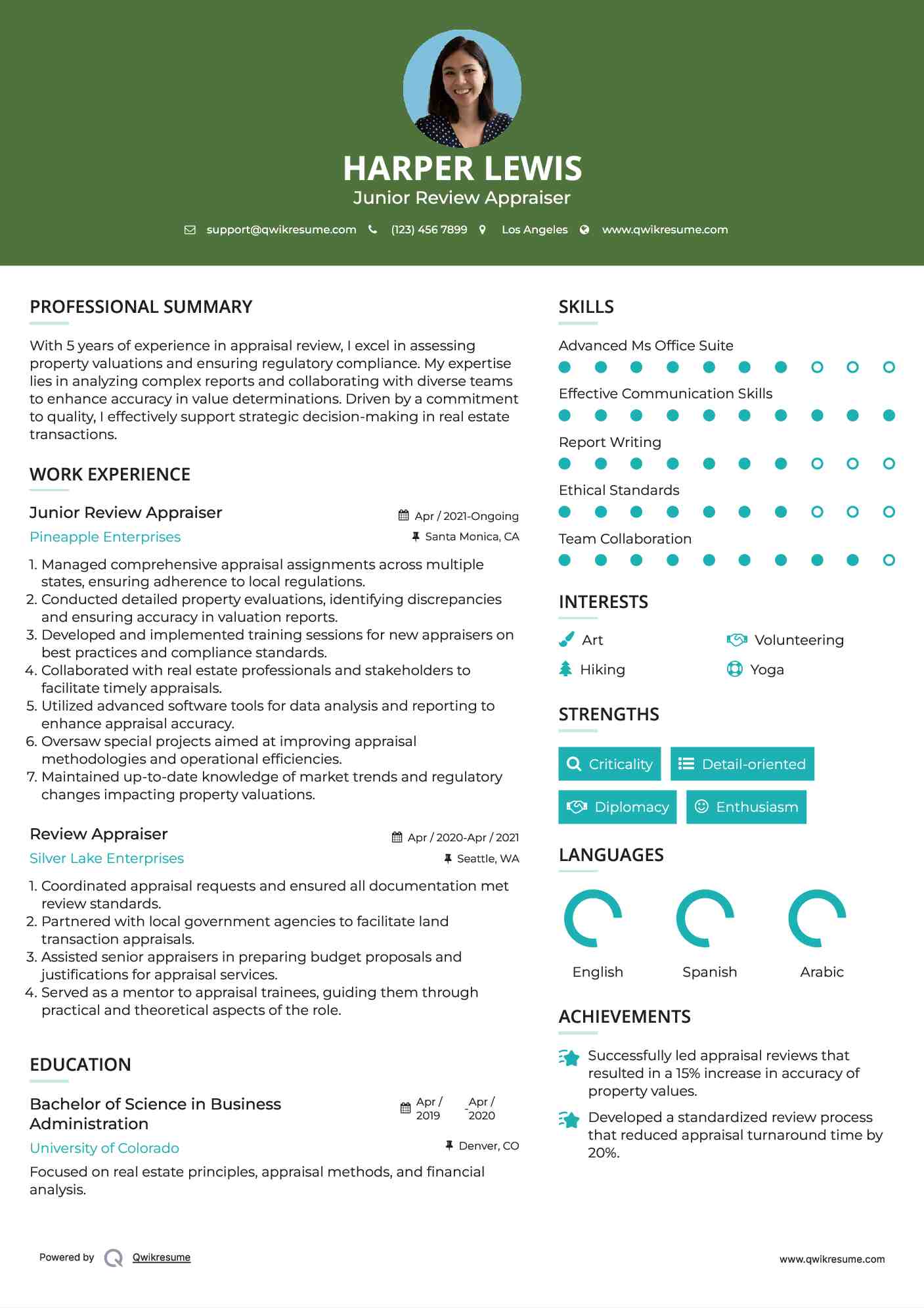 Junior Review Appraiser Resume Example