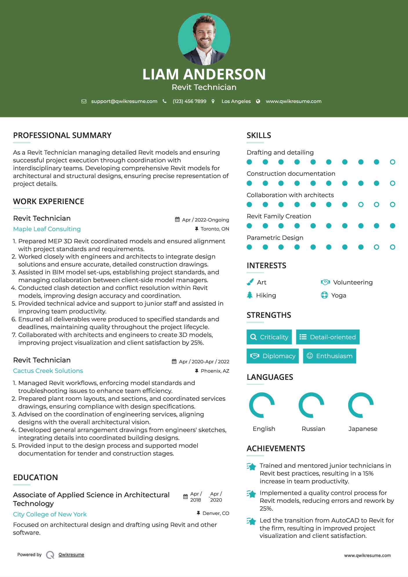 Revit Technician Resume Example