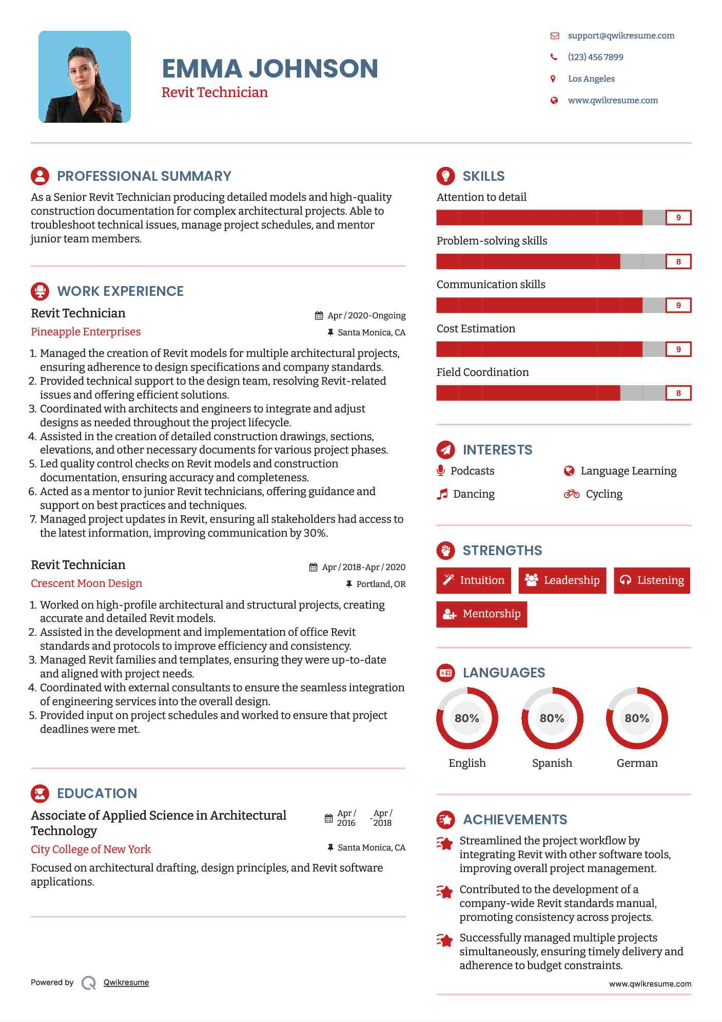 Revit Technician Resume Sample