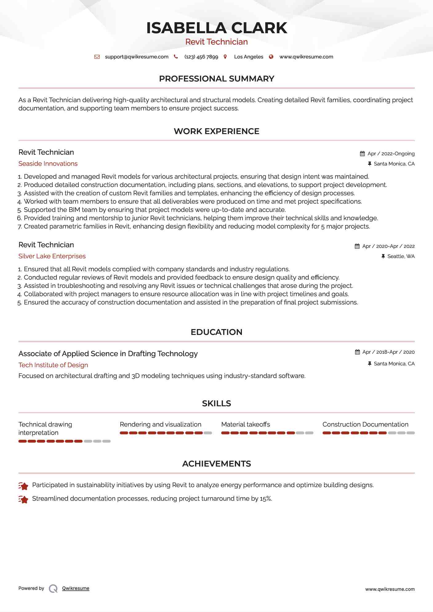 Revit Technician Resume Model